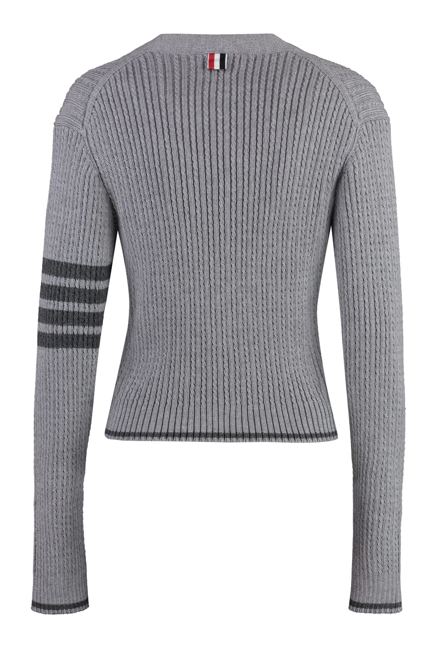 Shop Thom Browne Virgin Wool Cardigan In Grey