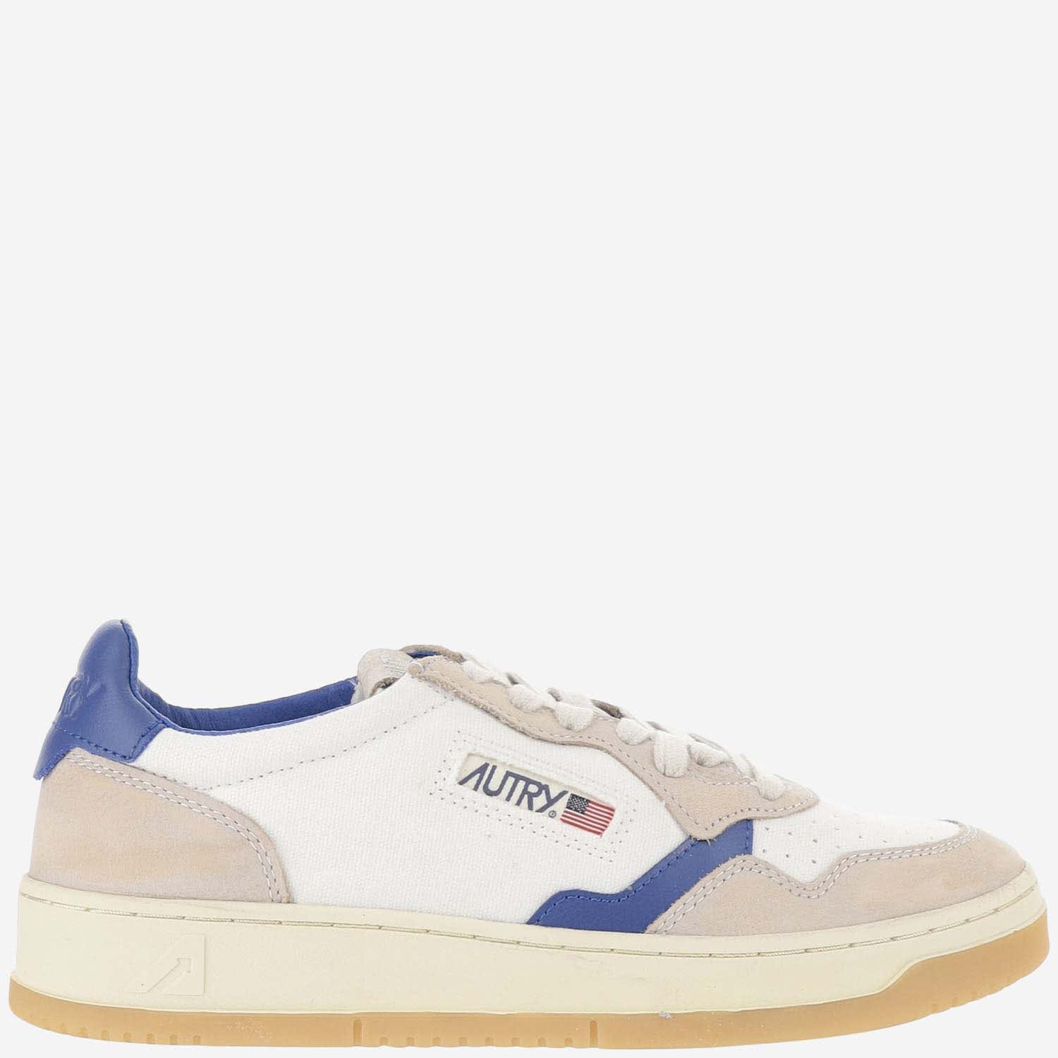 Shop Autry Medalist Low Canvas Sneakers In Bianco+blu