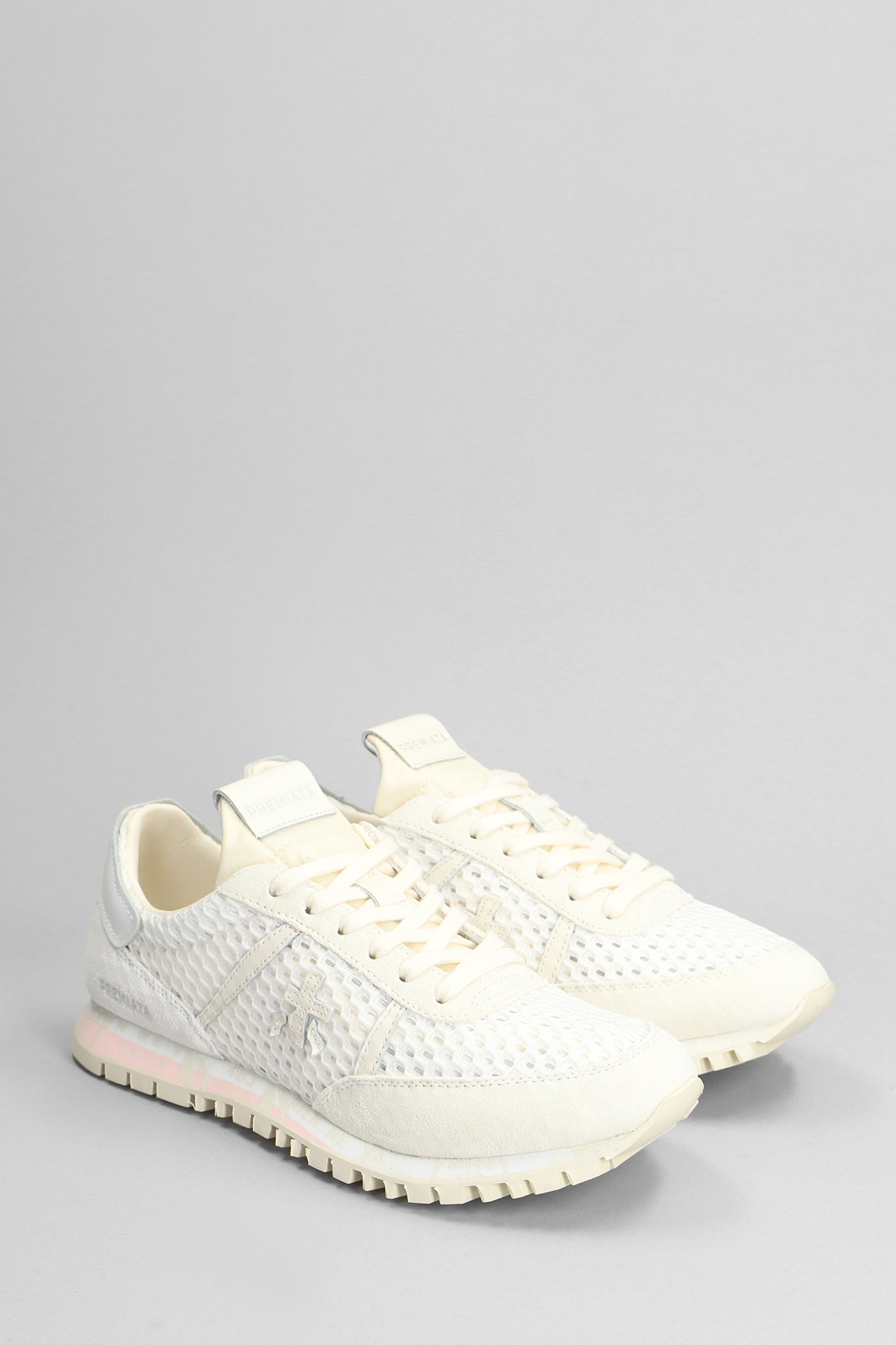 Shop Premiata Sean Sneakers In Beige Suede And Fabric