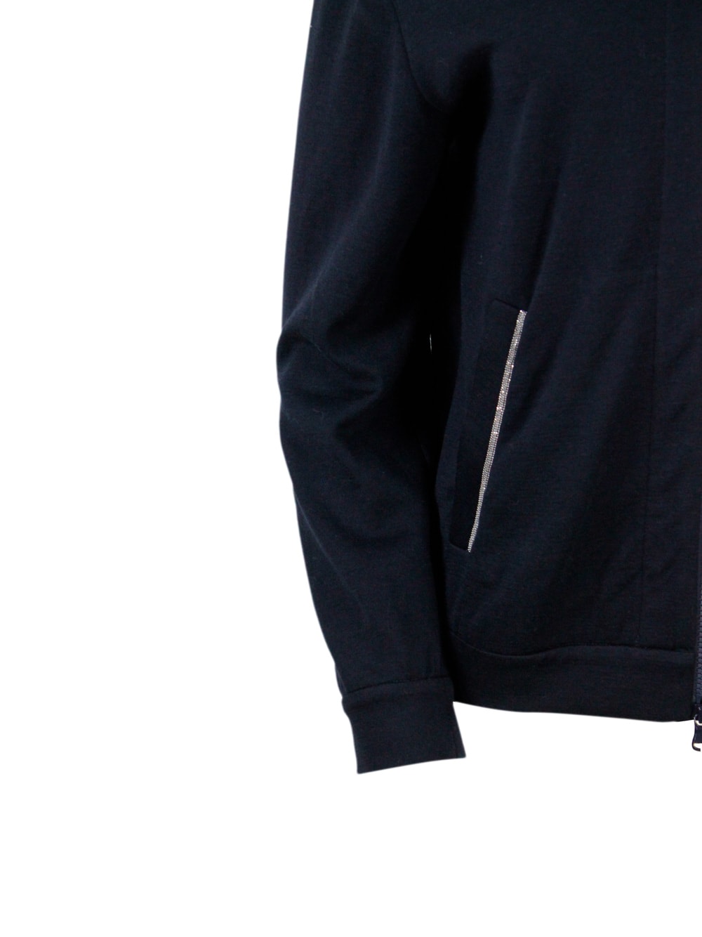 Shop Brunello Cucinelli Cotton And Silk Sweatshirt With Hood And Monili On The Zip In Blu