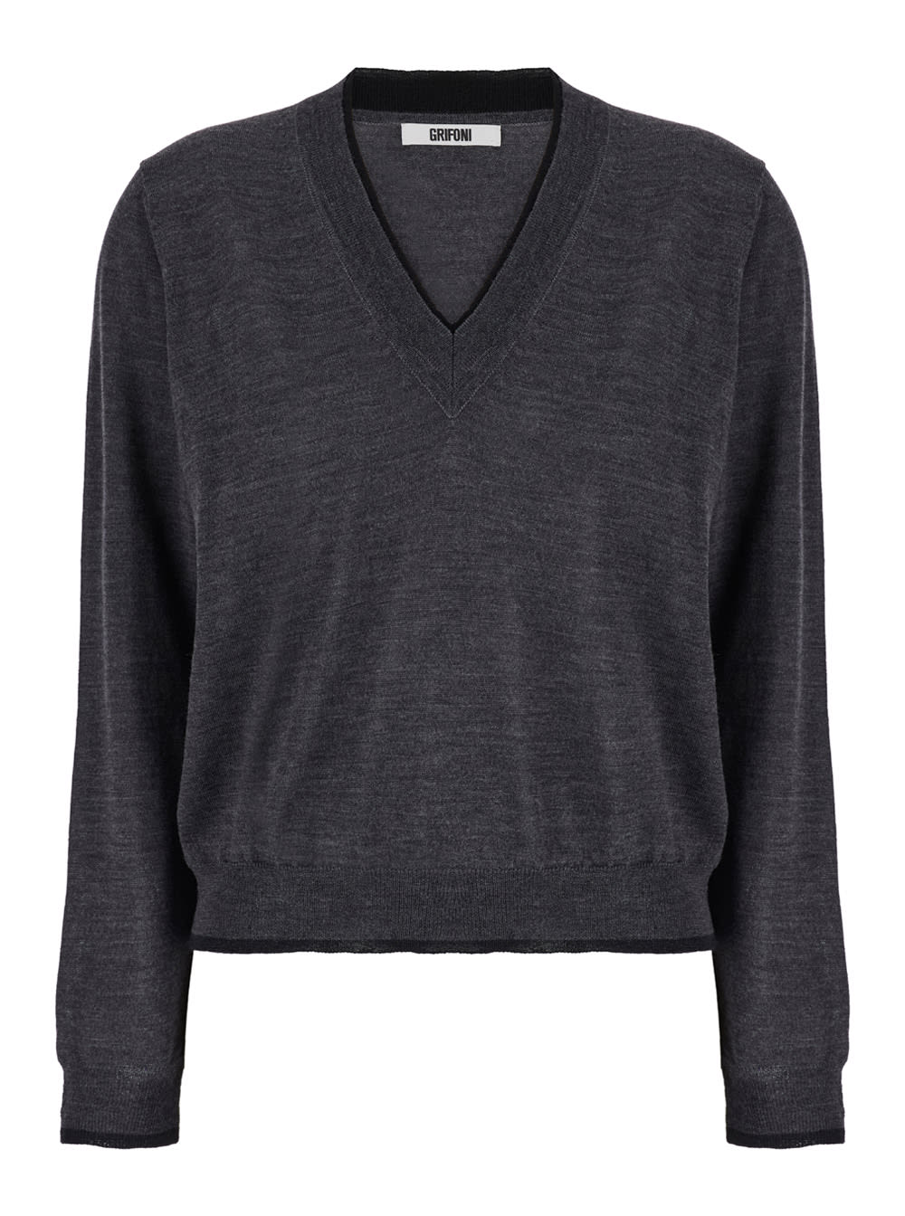 Grey V Neck Sweater In Wool Woman