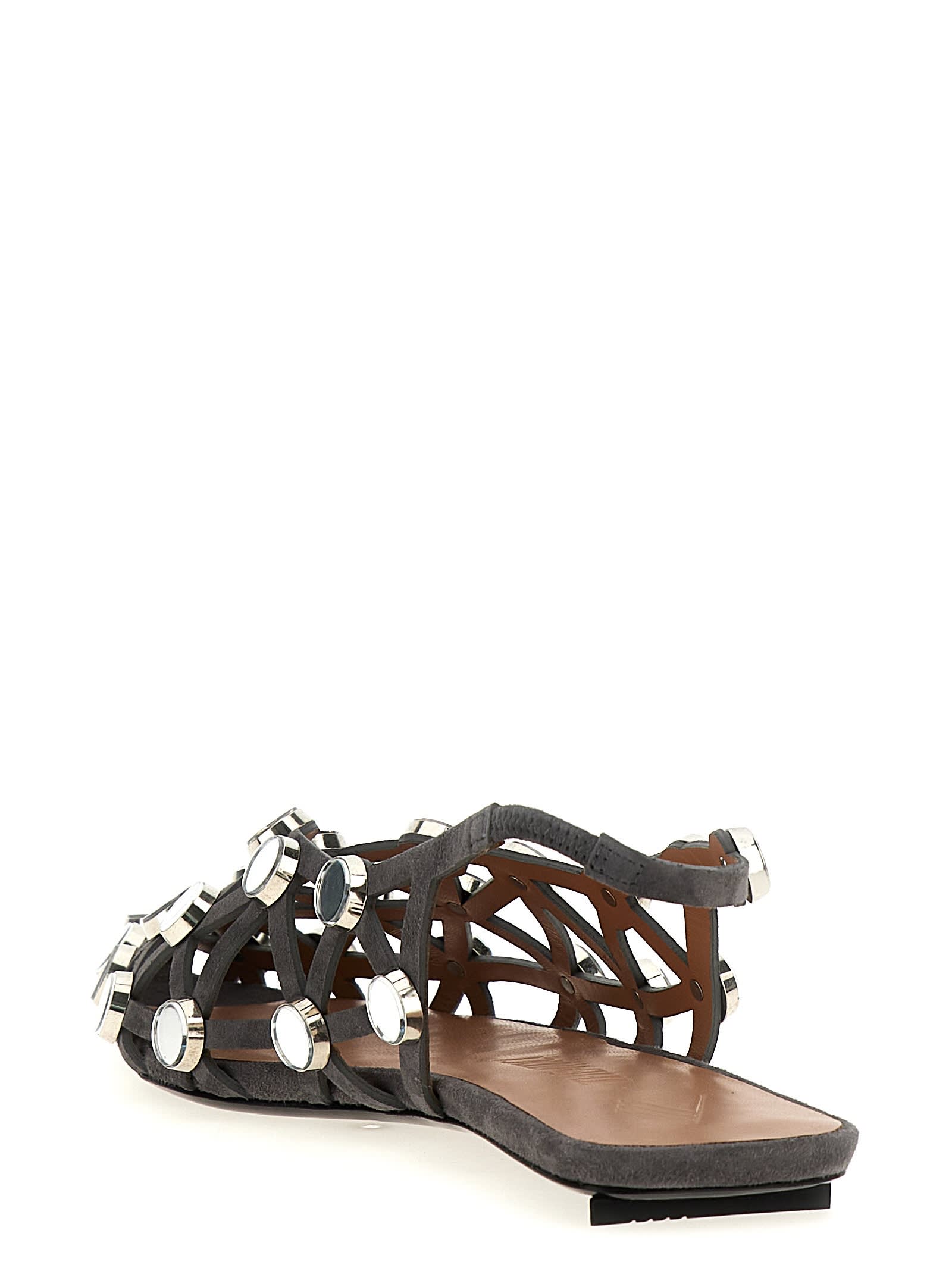 Attico Grid Embellished Suede Slingback Flats In Gray