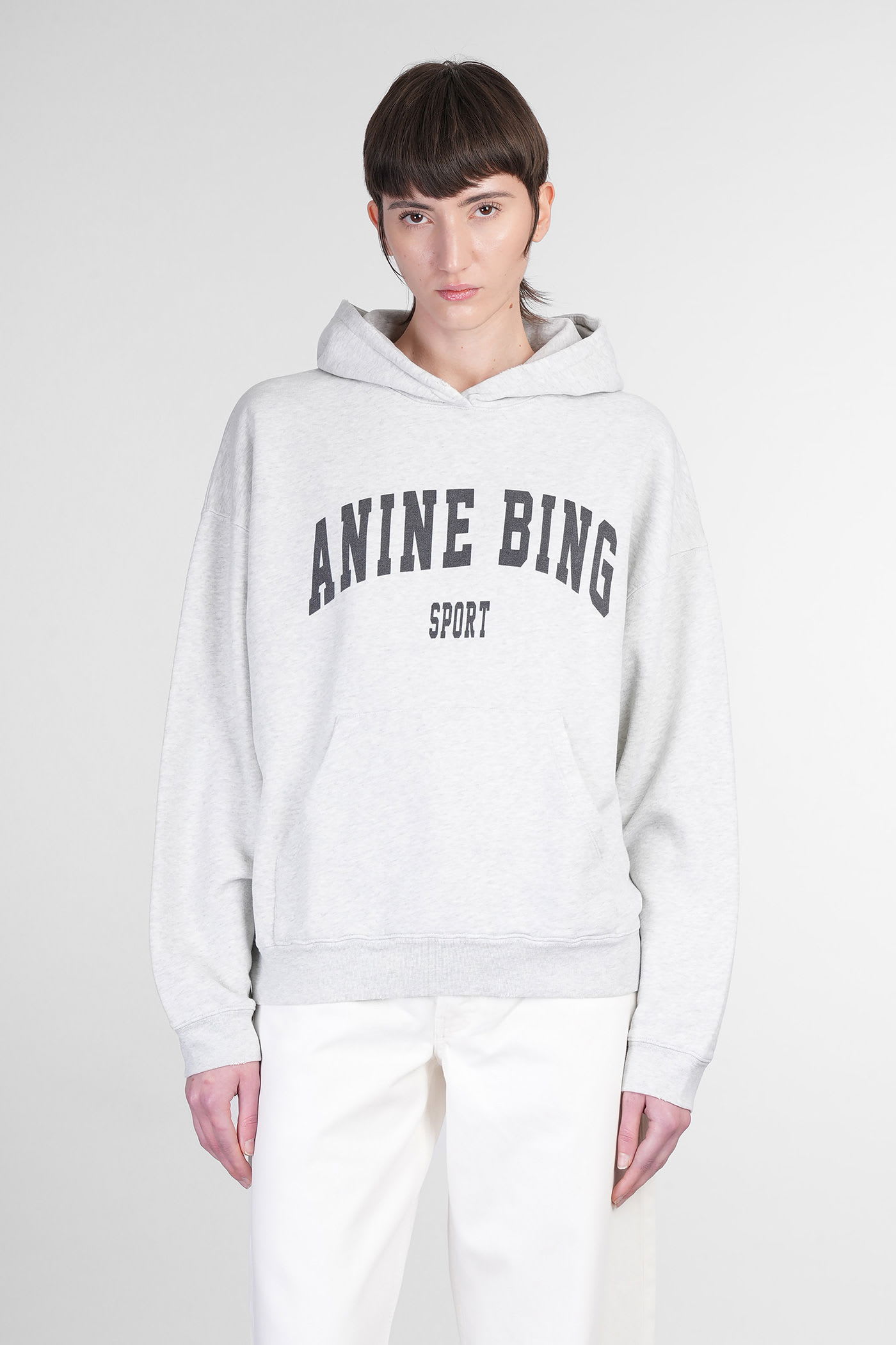 Anine Bing Harvey Sweatshirt In Grey Cotton In White