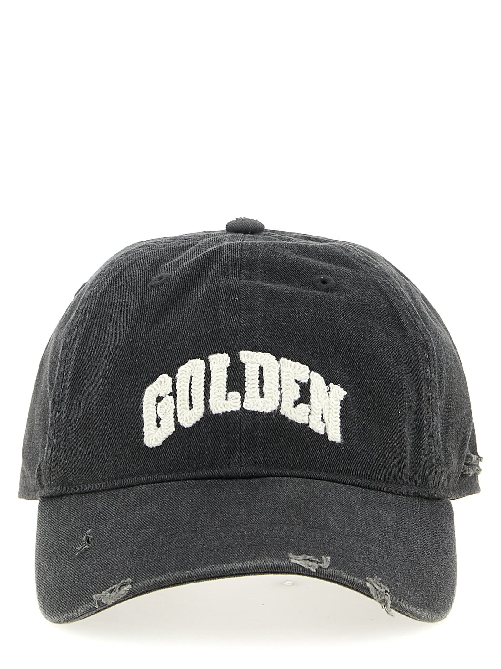 Golden Goose Starry Distressed Baseball Cap With Rigid Visor In Gray