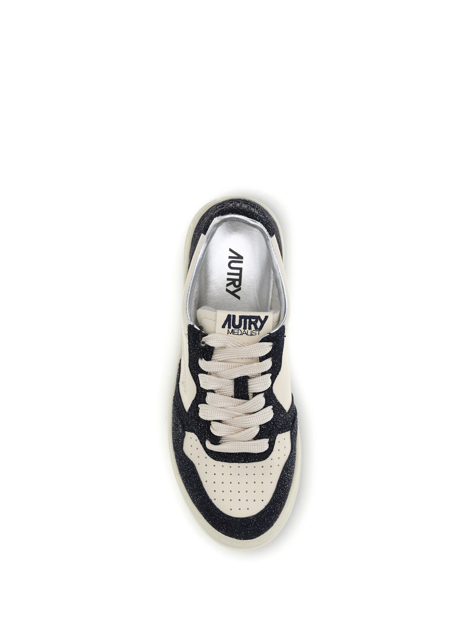 Autry Sneakers Medalist Low In Avory And Blue Leather Glittered In Multi