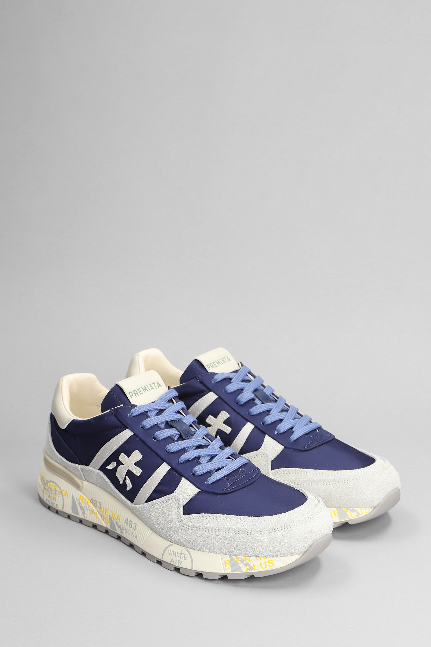 Shop Premiata Landeck Sneakers In Blue Suede And Fabric