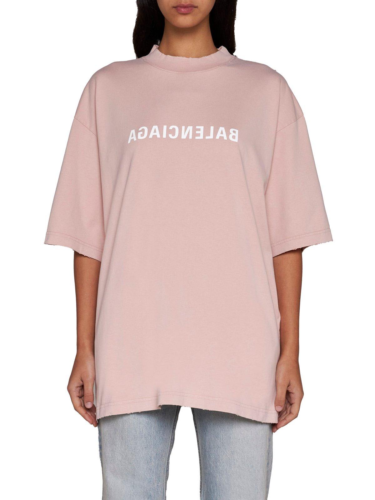 Balenciaga Logo Cotton T-shirt In Light Pink/white | ModeSens