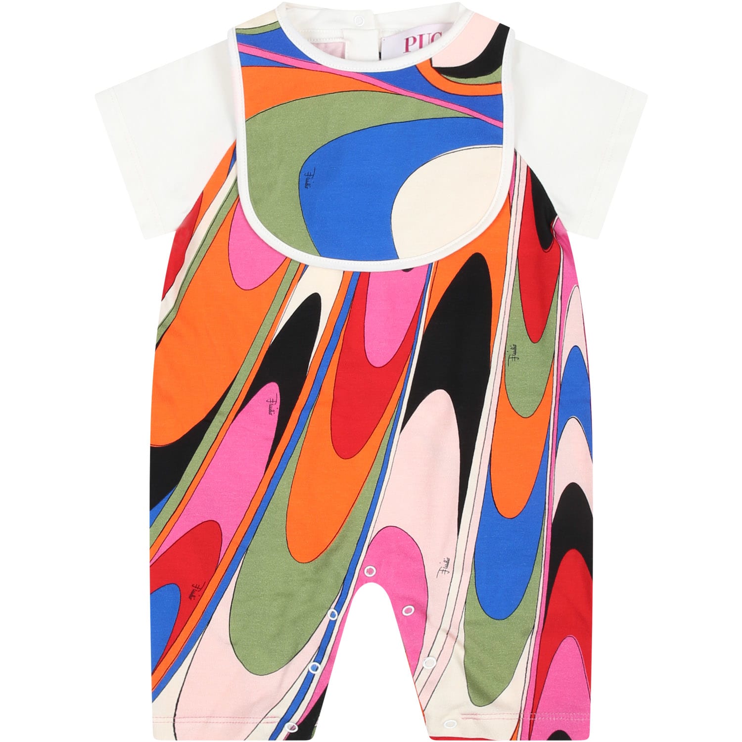 Shop Pucci Multicolor Romper Set For Baby Girl With Iconic Multicolor Print