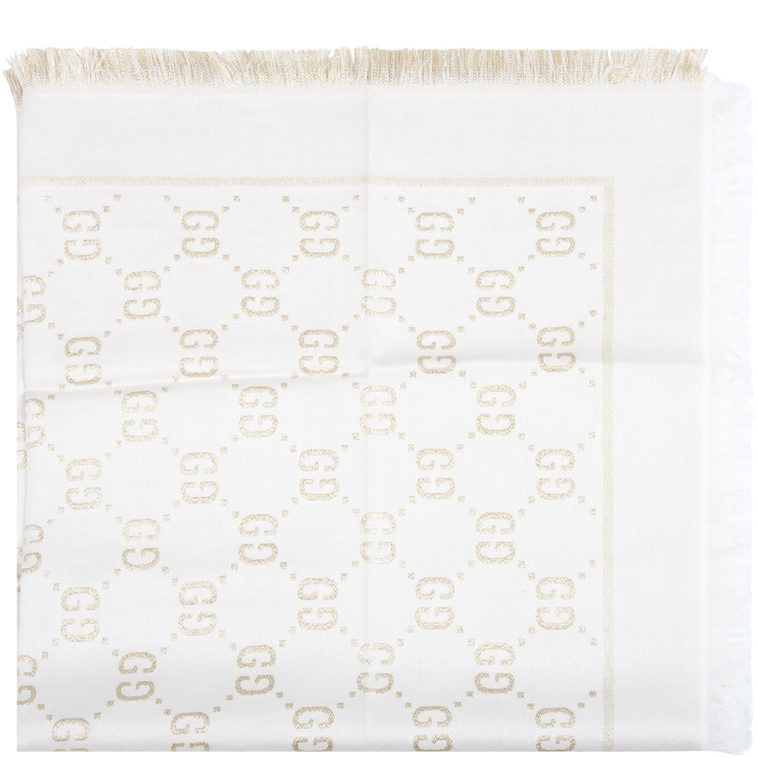 Gucci Ivory And Gold Girl Scarf With Double Gg