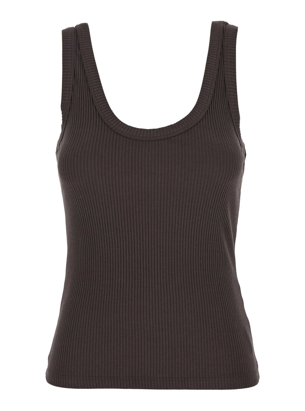 Shop Tela Brown Sleeveless Top With Round Neck And Ribbed Knit In Cotton Blend Woman