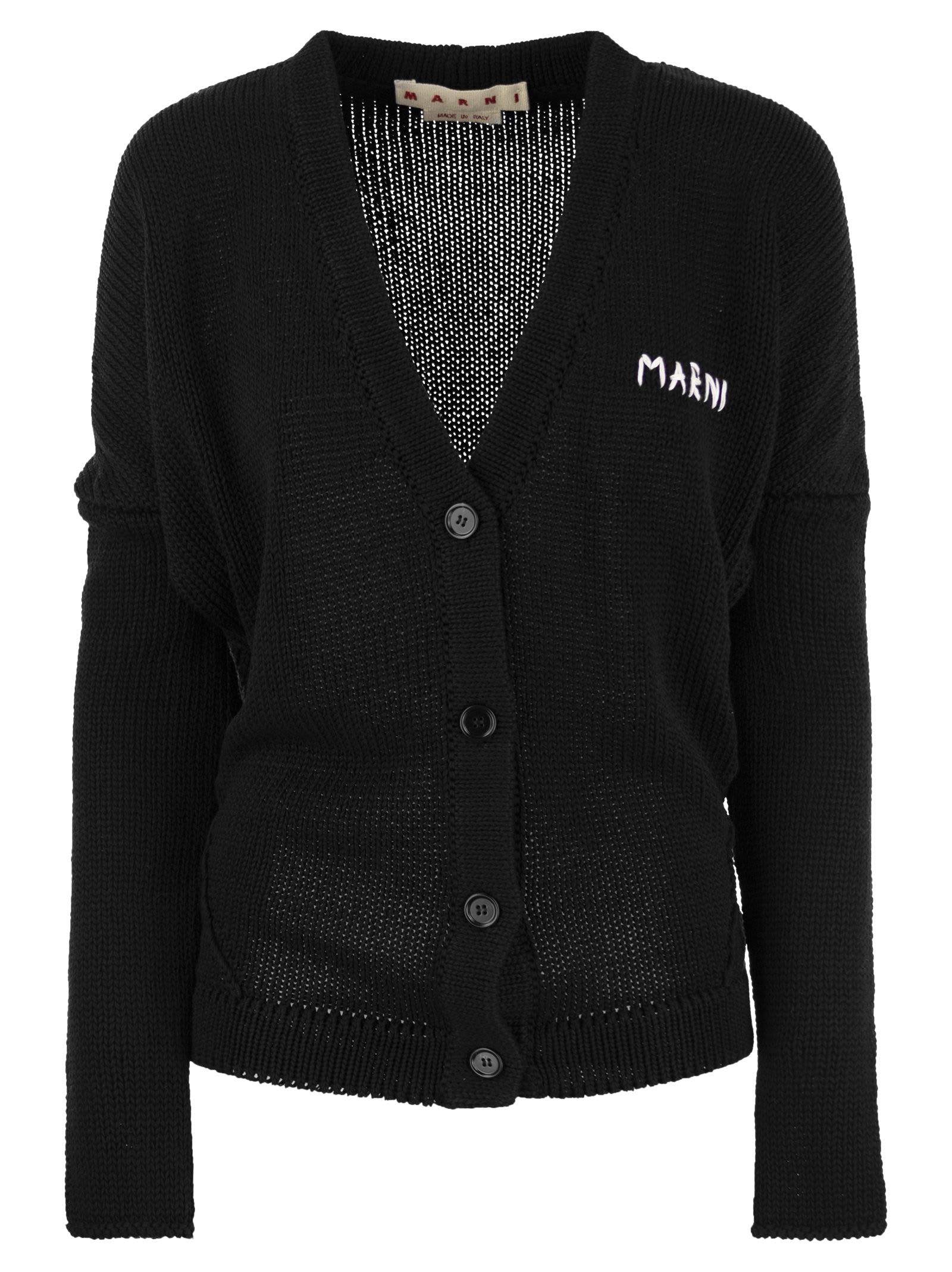 Shop Marni Cotton Cardigan In Black
