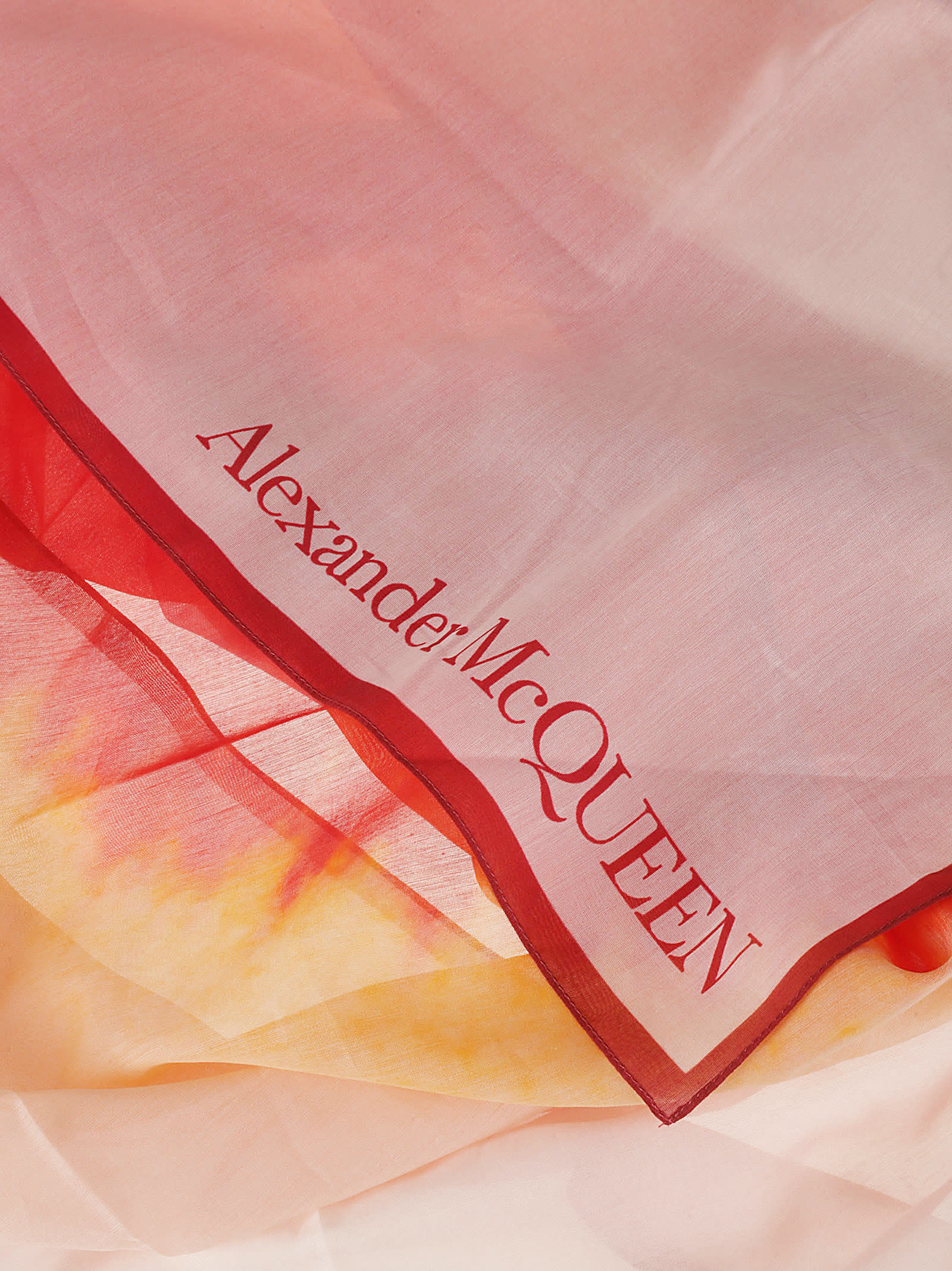 Shop Alexander Mcqueen Logo Print Scarf In Pink/amber