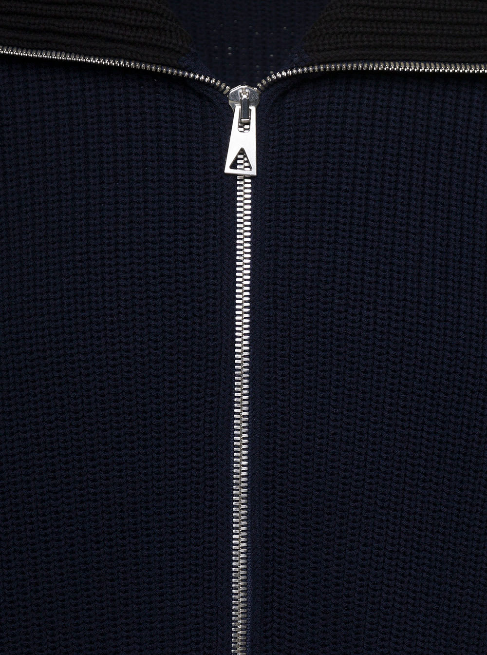 Shop Bottega Veneta Blue And Black Zip-up Knit Sweater With Wide Collar In Wool Man