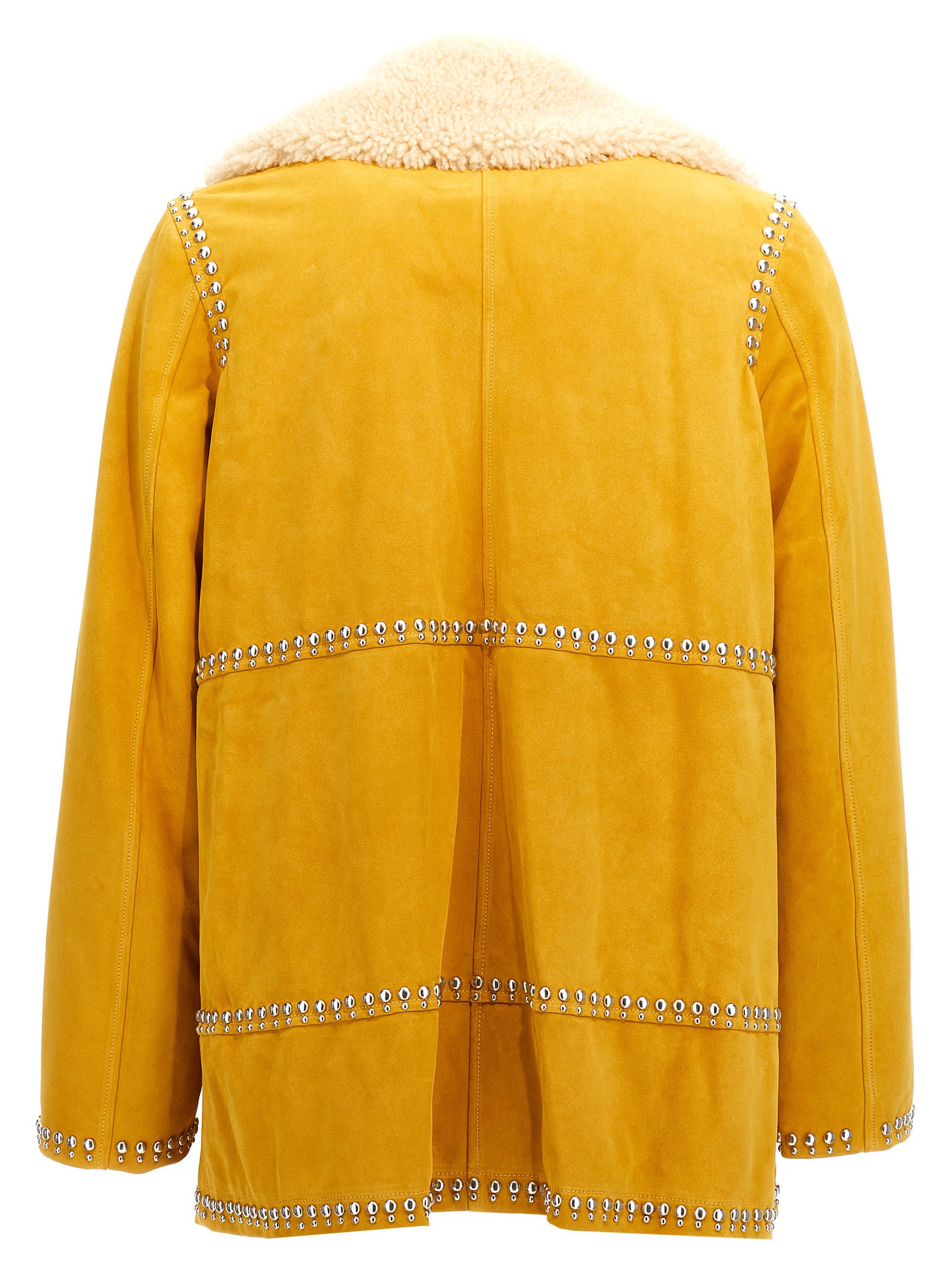 Wales Bonner 'studded Shearling Collar Double-breasted Jacket' In Yellow