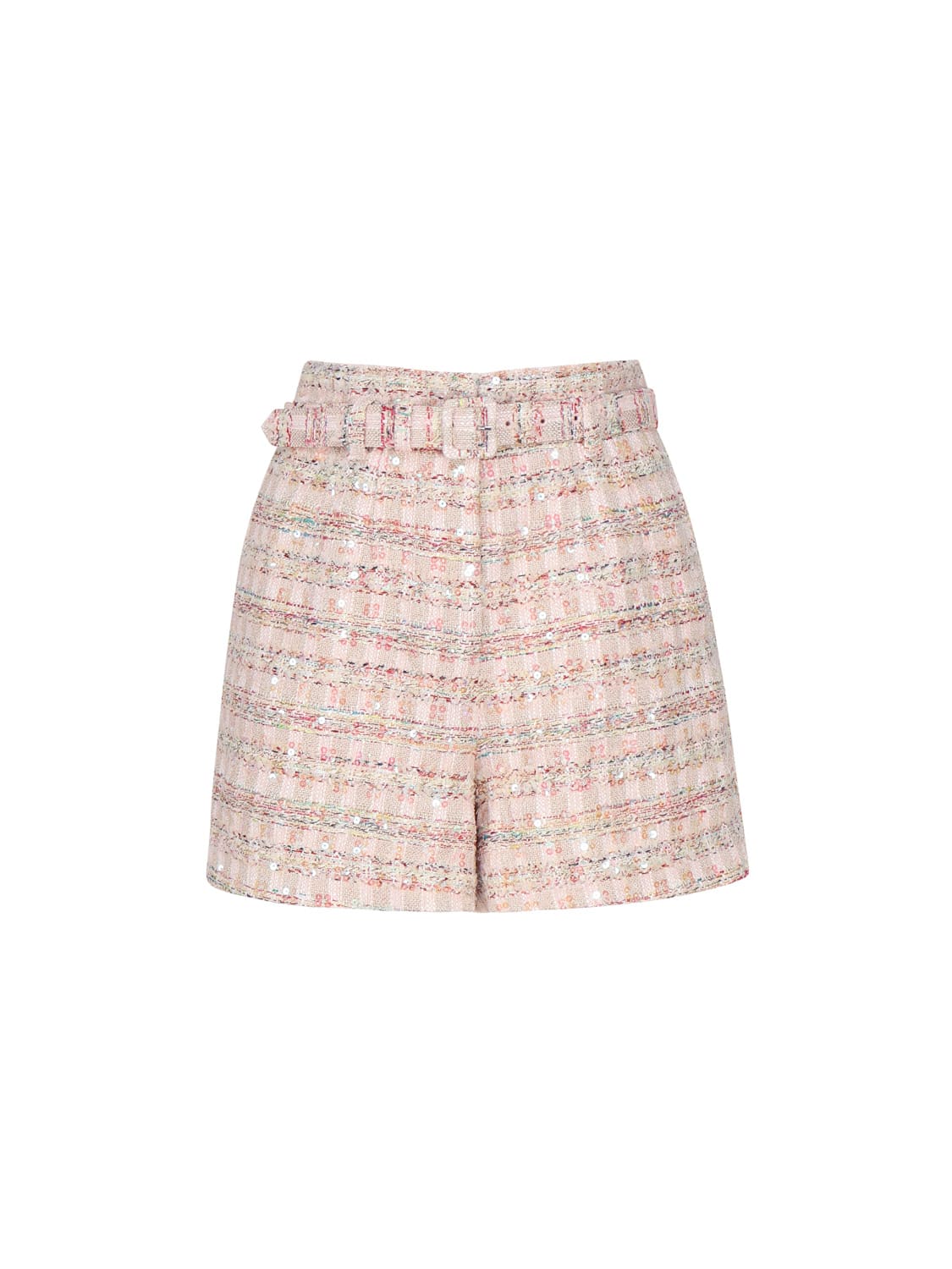Shop Self-portrait Shorts In Bouclé With Sequins In Pink