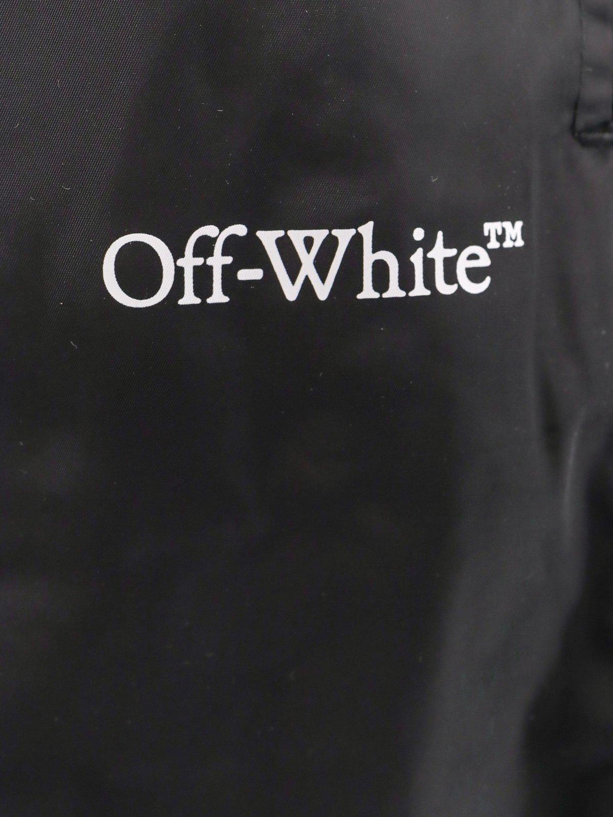 Shop Off-white Logo Printed Swim Shorts In Black