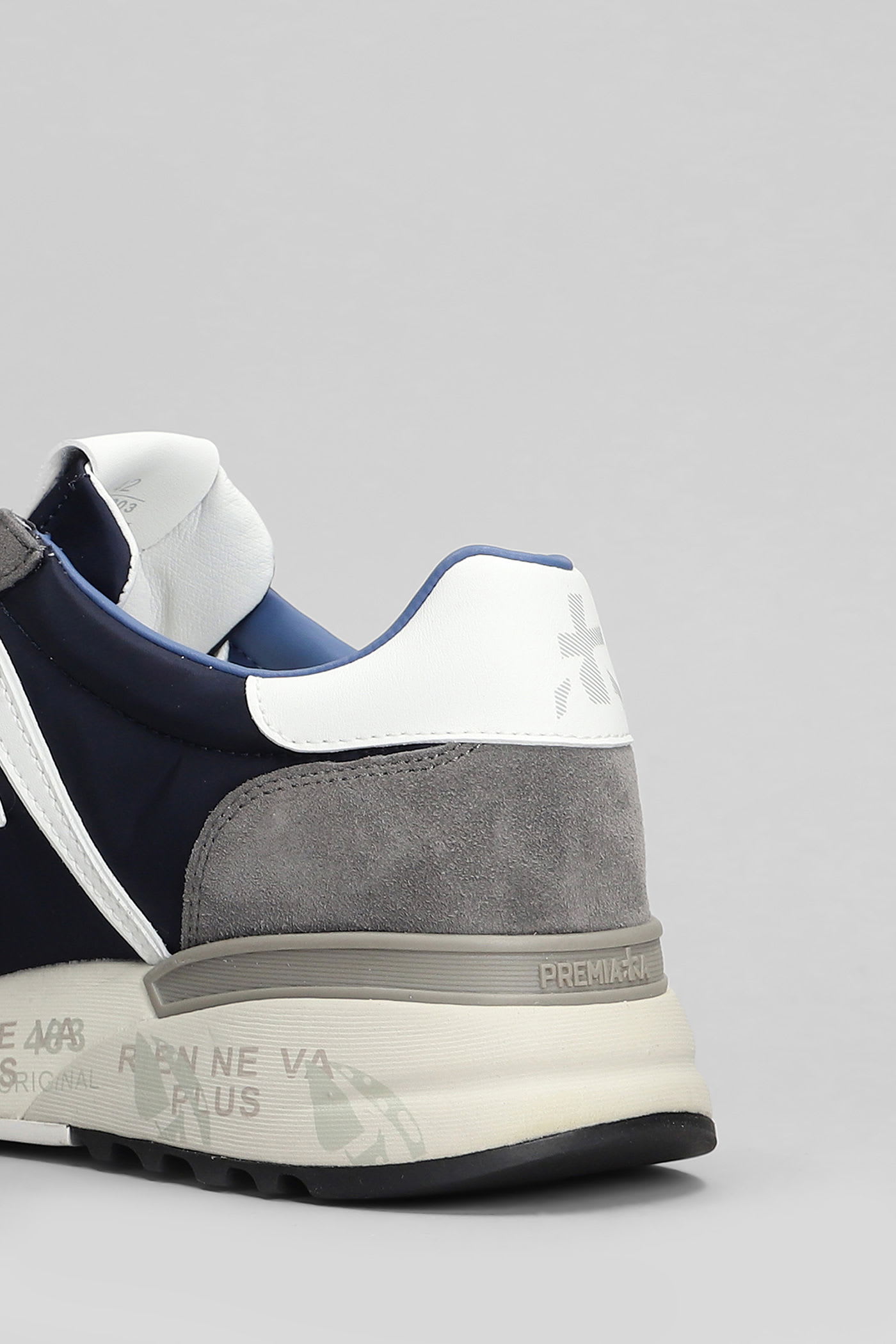 Premiata Lander Sneakers In Blue Suede And Fabric In Multi