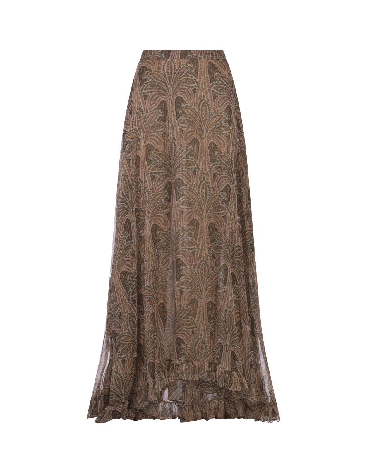 Shop Etro Long Crepon Skirt With Print