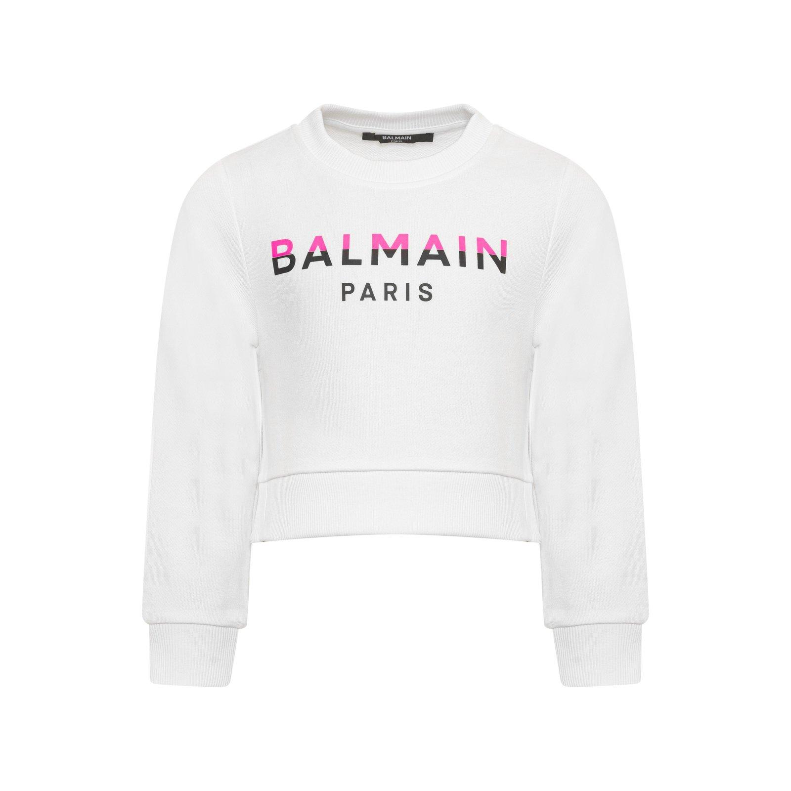 Shop Balmain Logo Printed Crewneck Sweatshirt In Bianco