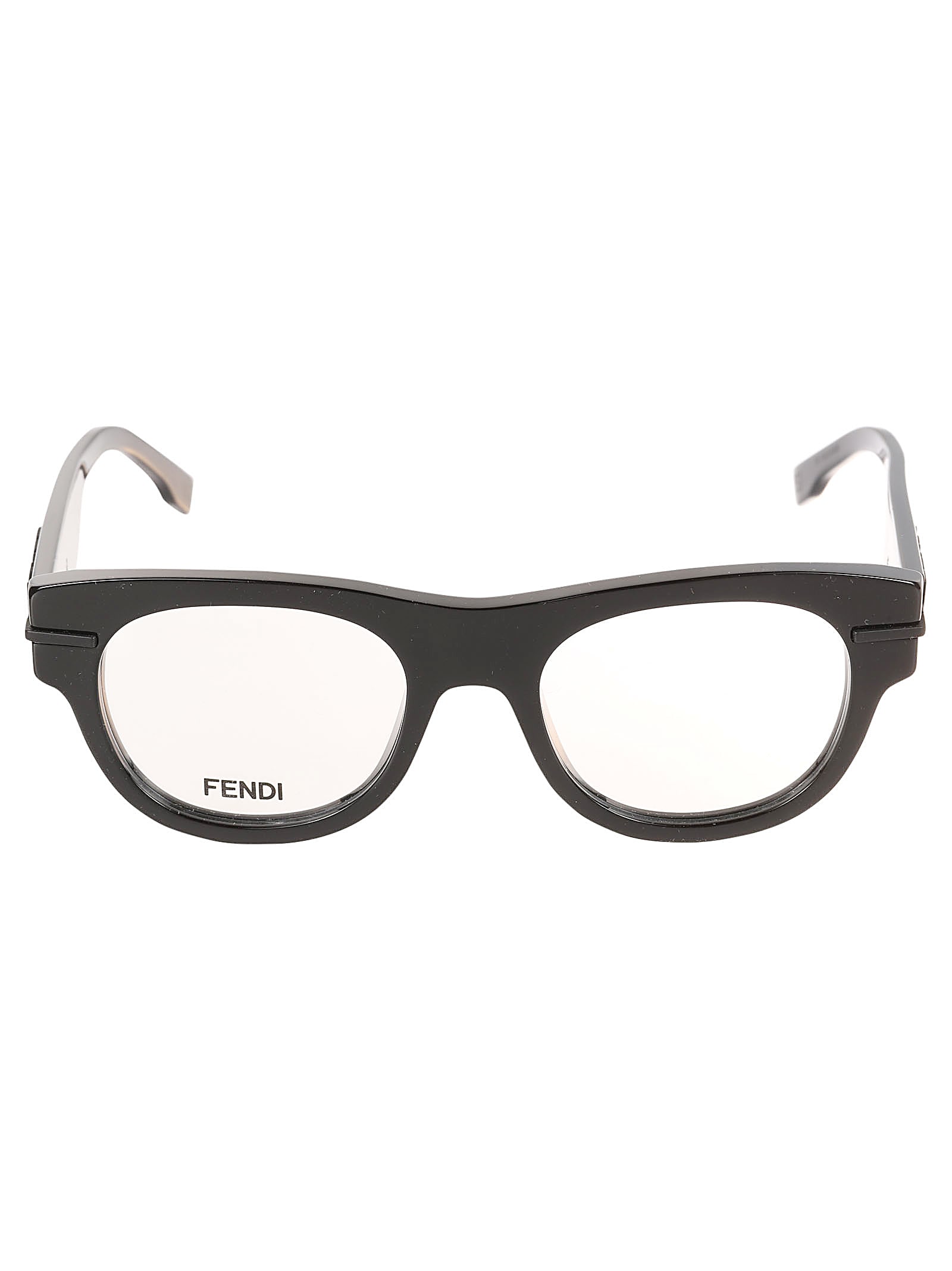 Shop Fendi Logo Embossed Glasses In 001 - Black