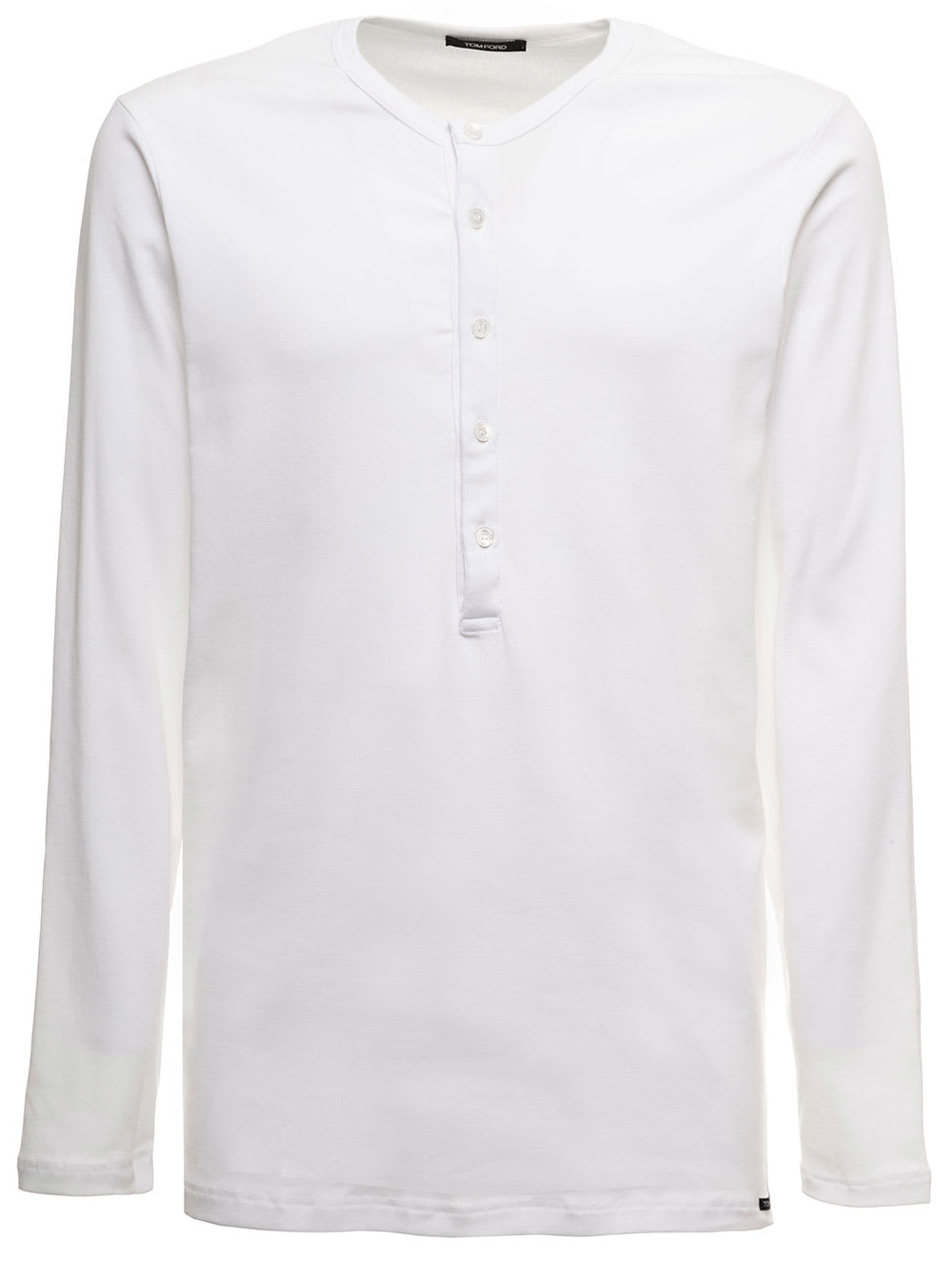 Henley White Cotton Long Sleeved T-shirt Man Tom Ford