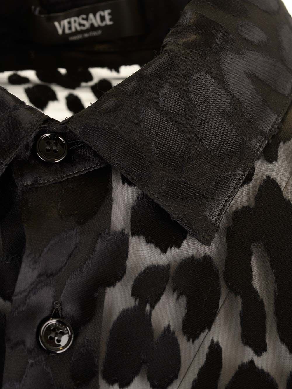 Shop Versace Leopard Satin Jacquard Shirt In Black