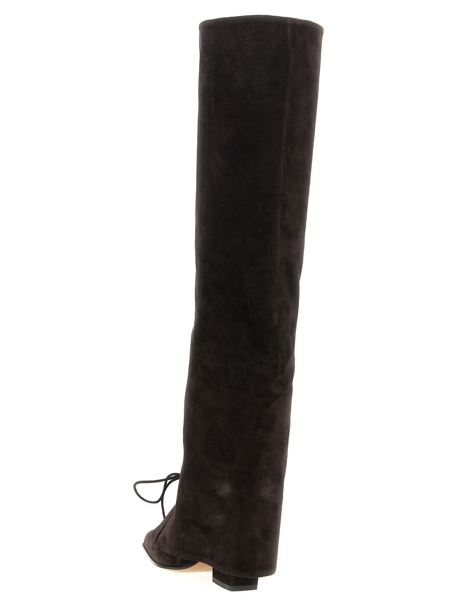 Paris Texas Fold-over Boots In Ebony Calf Suede. In Brown