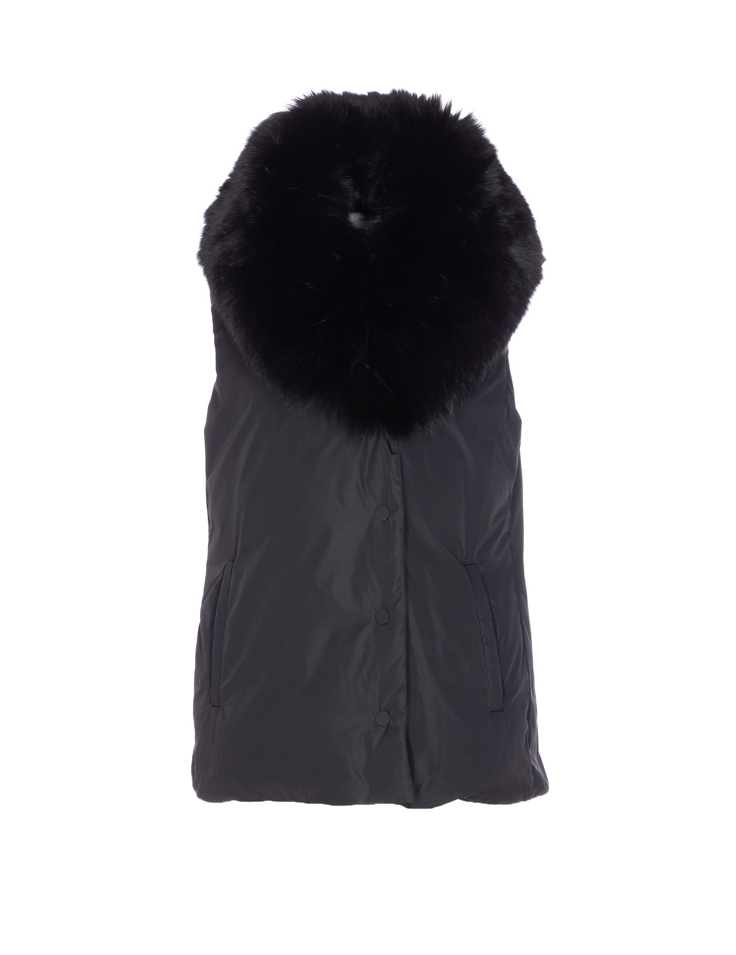 Yves Salomon Black Padded Vest Frontal Buttons Closure In Blue