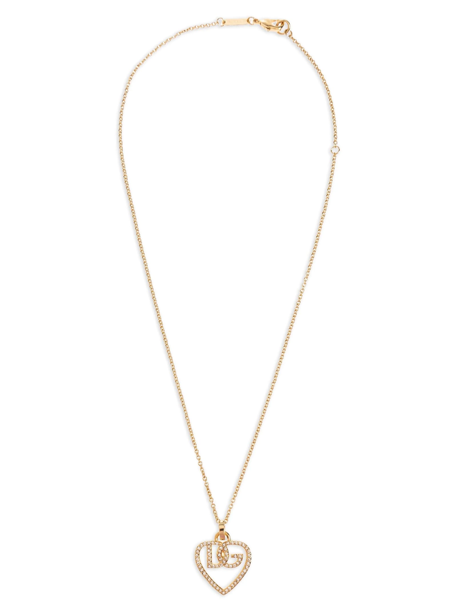Dolce & Gabbana Heart And Logo Rhinestones Pendant Necklace Accessories In Gold