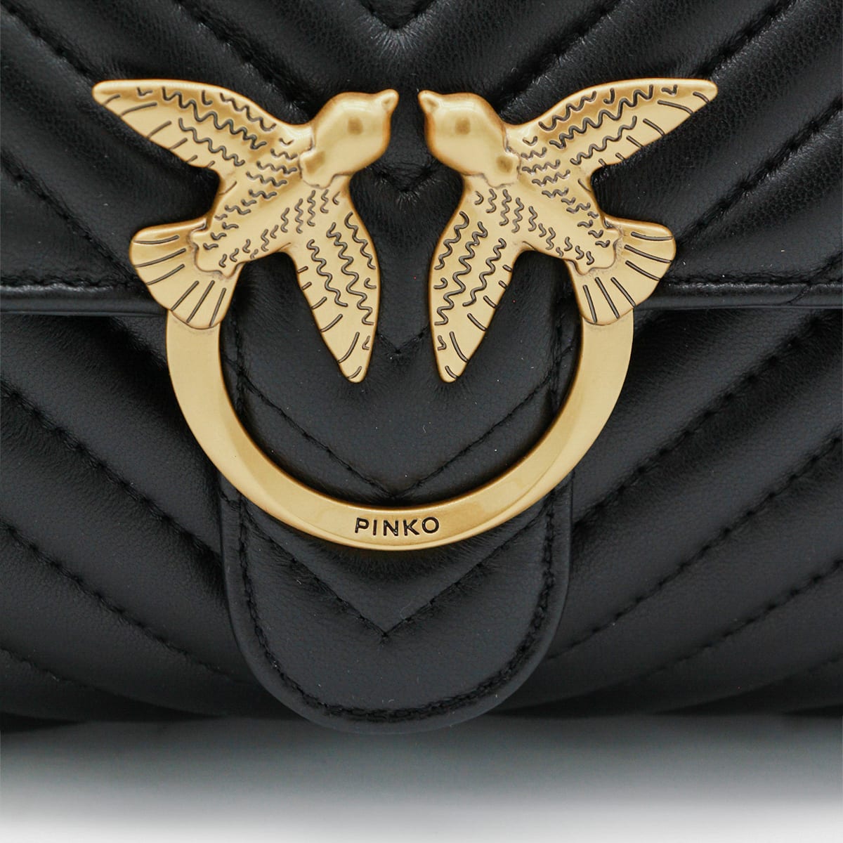 Pinko Foldover Quilted Shoulder Bag With Chain Strap In Black