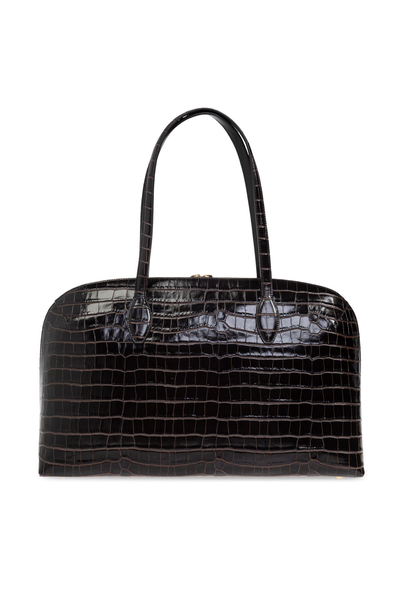 Totême Day Croc Embossed Leather Tote Bag In Brown