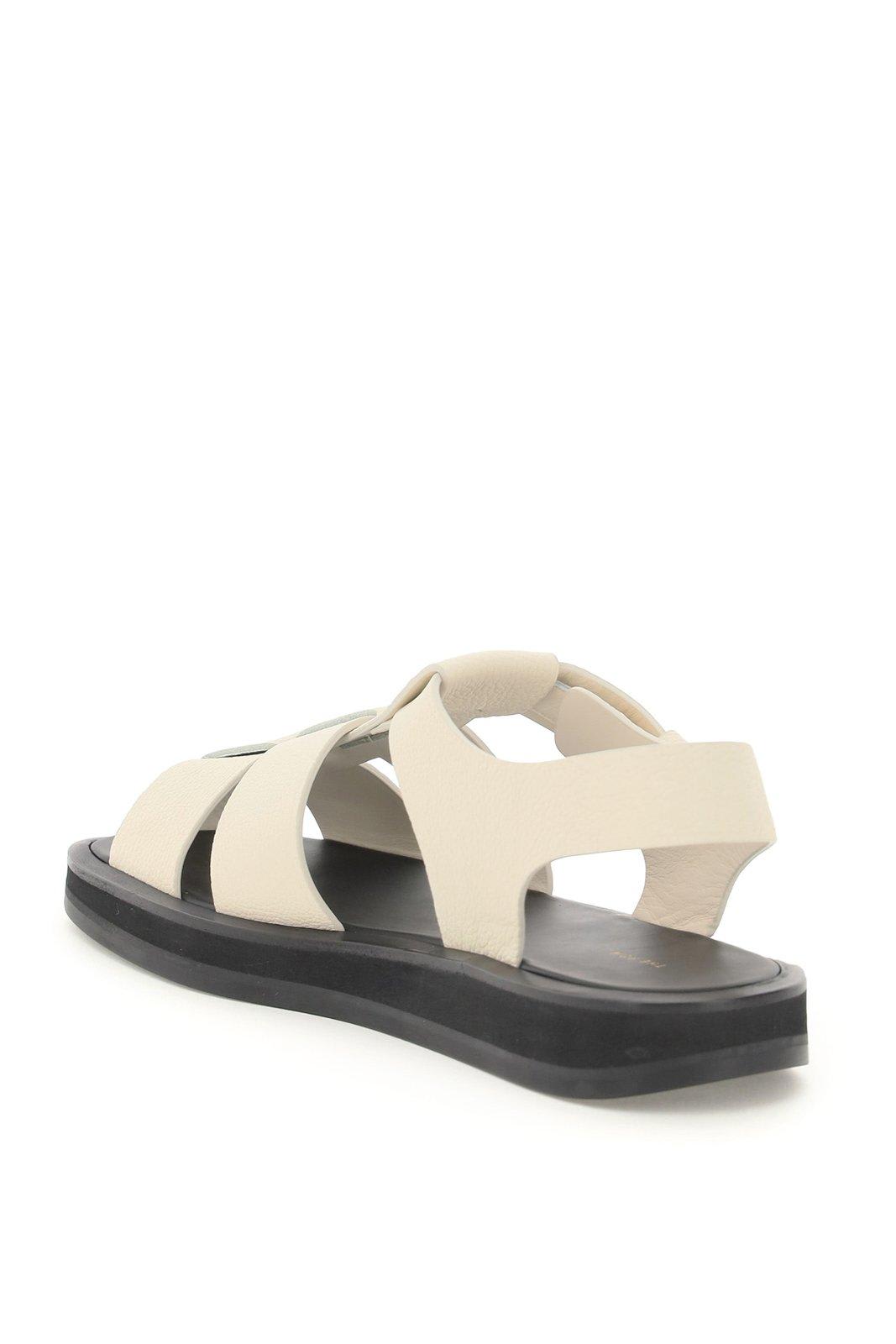The Row Off-white Leather Fisherman Flat Sandals In Ivr - Ivory