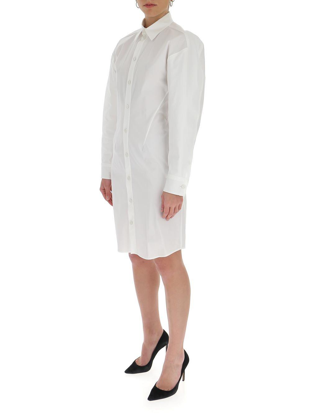 Bottega Veneta Long Sleeved Shirt Dress In White
