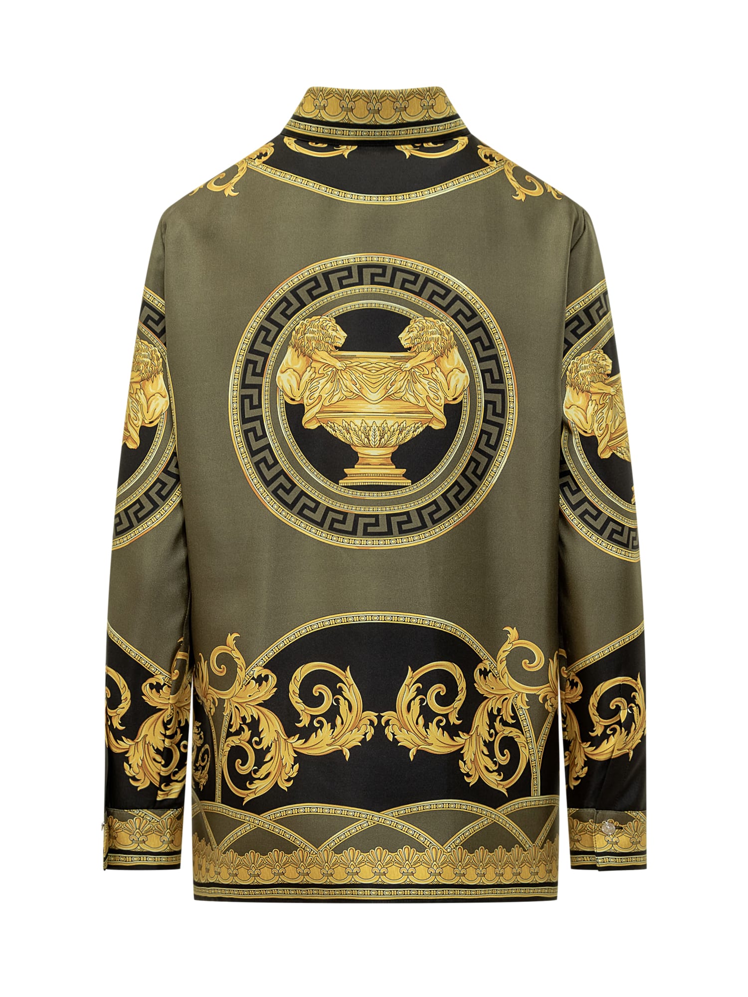 Shop Versace Shirt With La Coupe Des Dieux Print In Black-dark Olive-gold