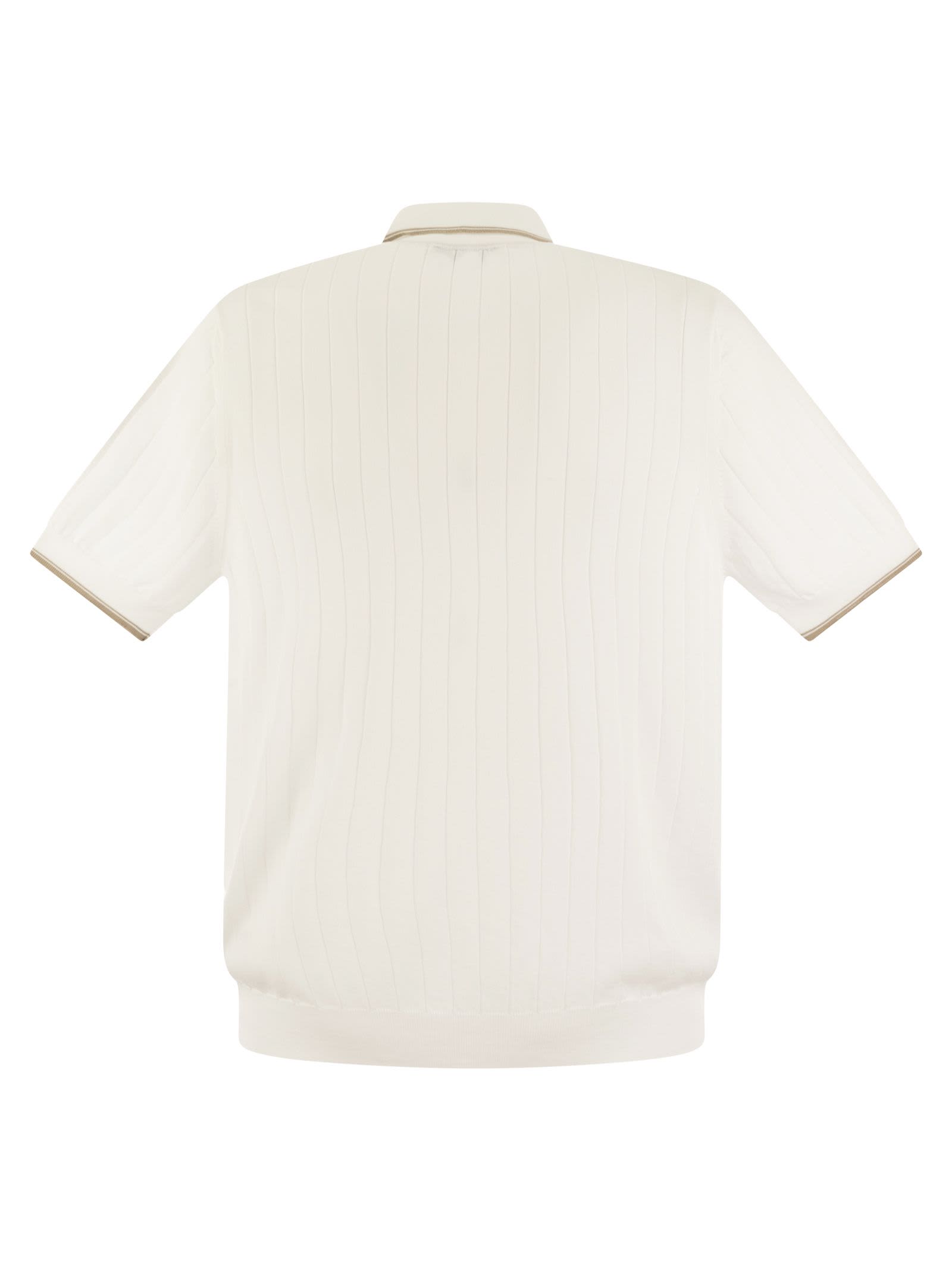 Shop Peserico Polo Shirt In Pure Cotton Crepe Yarn With Flat Rib In White/beige