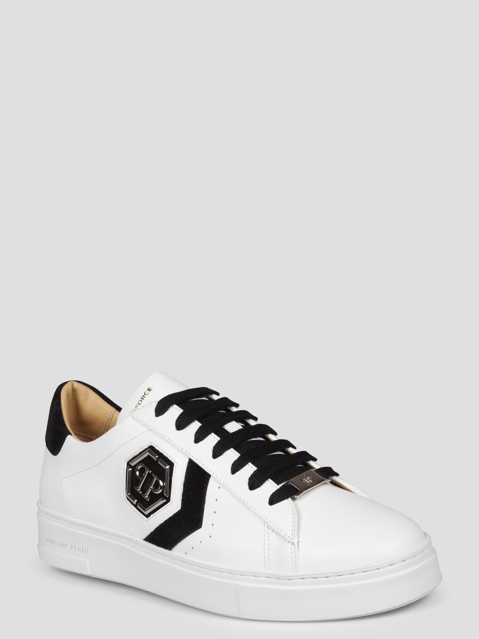 Shop Philipp Plein Lo-top Leather Arrow Force Sneakers In White