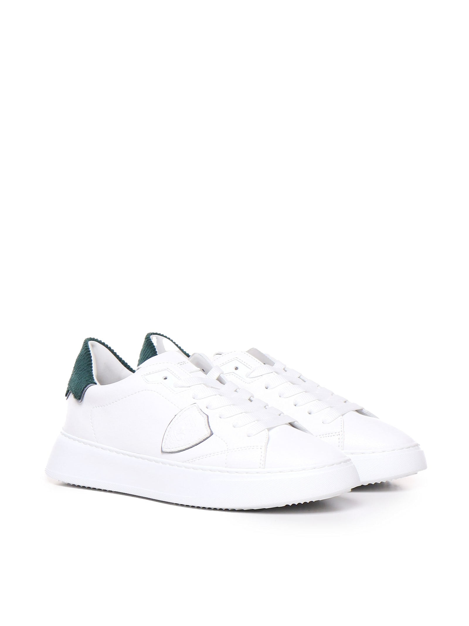 Shop Philippe Model Temple Sneakers In Leather In White, Green