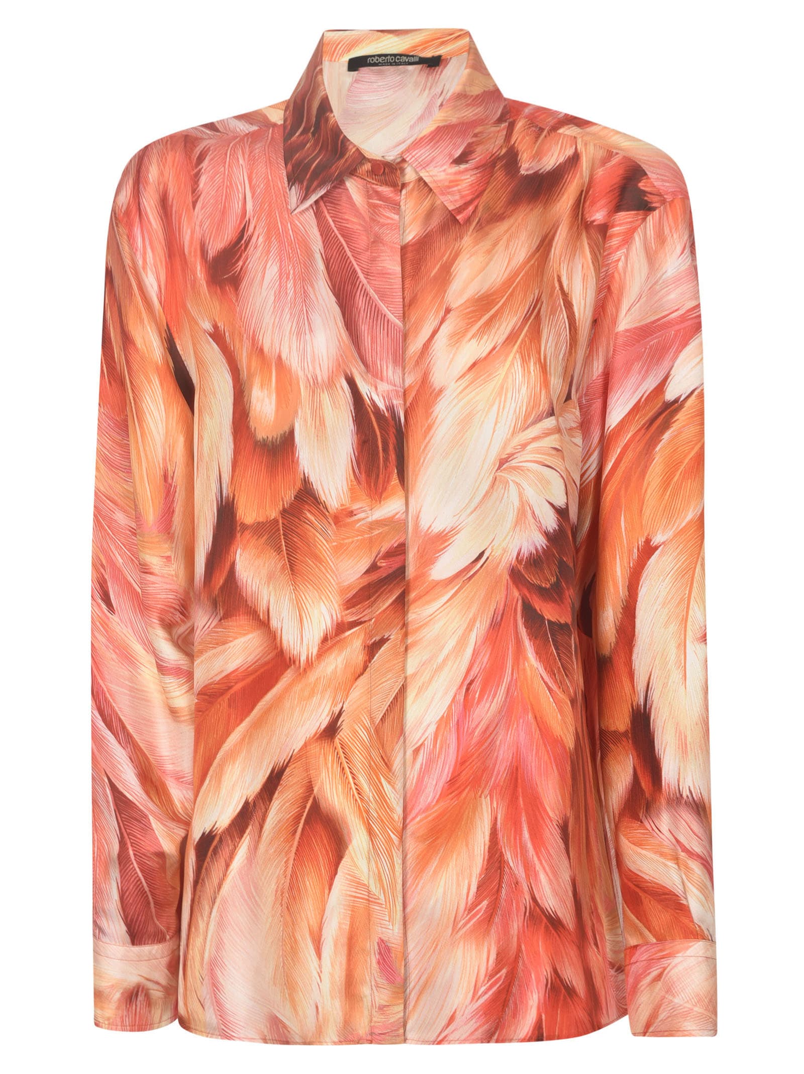 Roberto Cavalli Feather Printed Regular Shirt In Orange