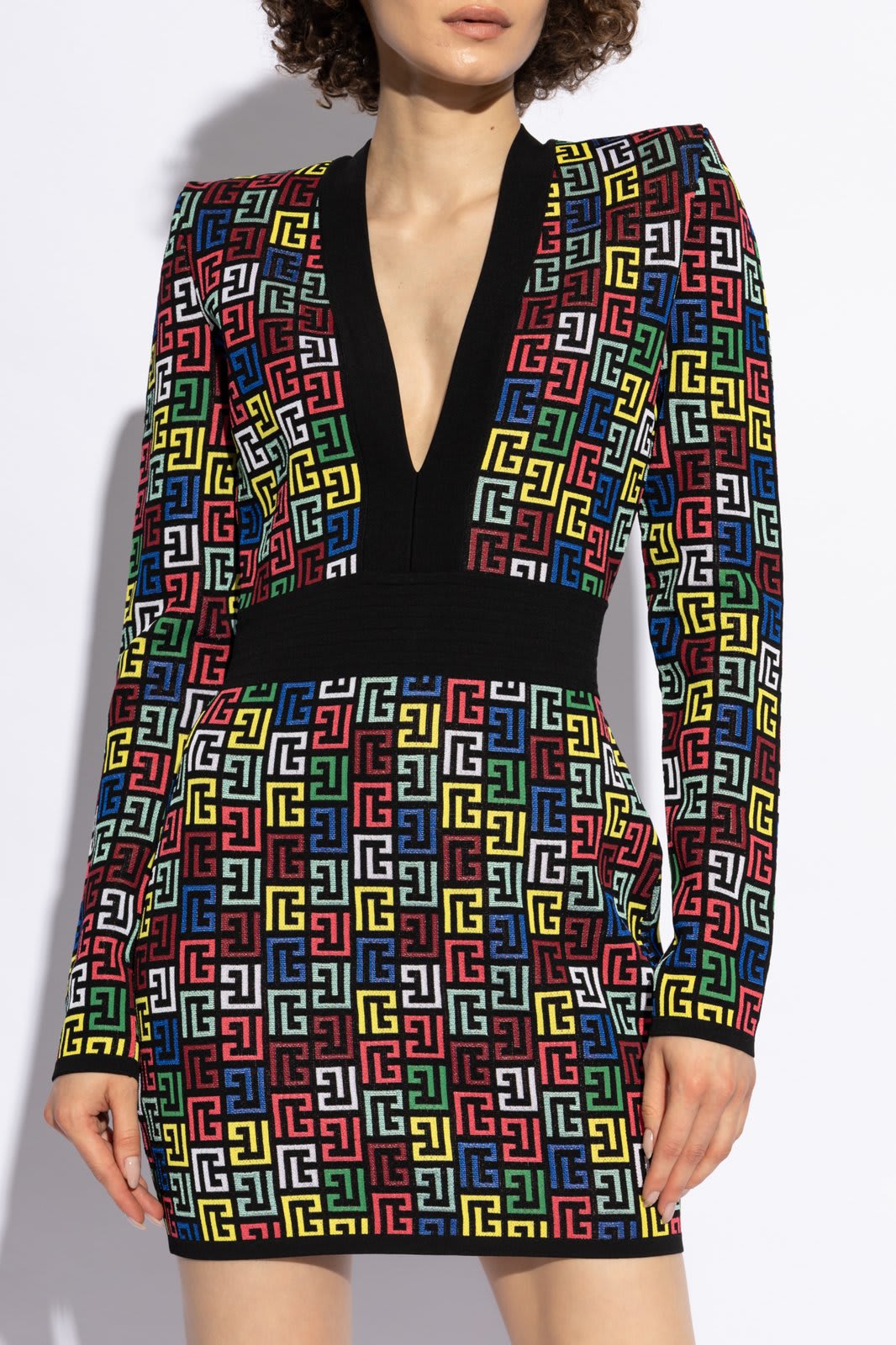 Shop Balmain Patterned Long-sleeve Dress In Multicolor