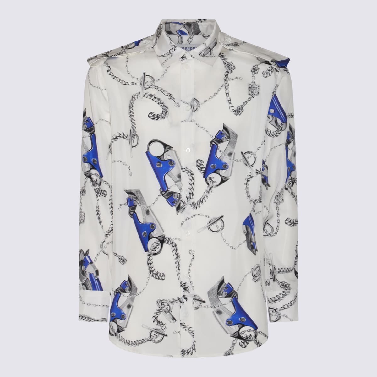 Shop Burberry White Silk Shirt In Blue