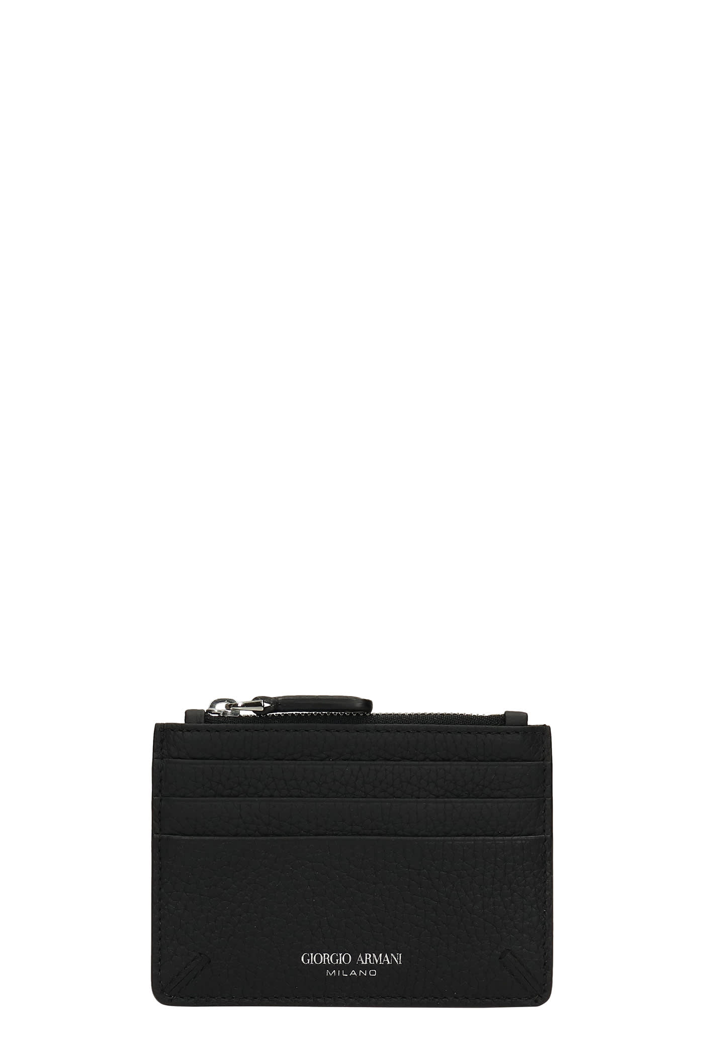 Giorgio Armani Cc Holder Zip Wallet In Black Leather