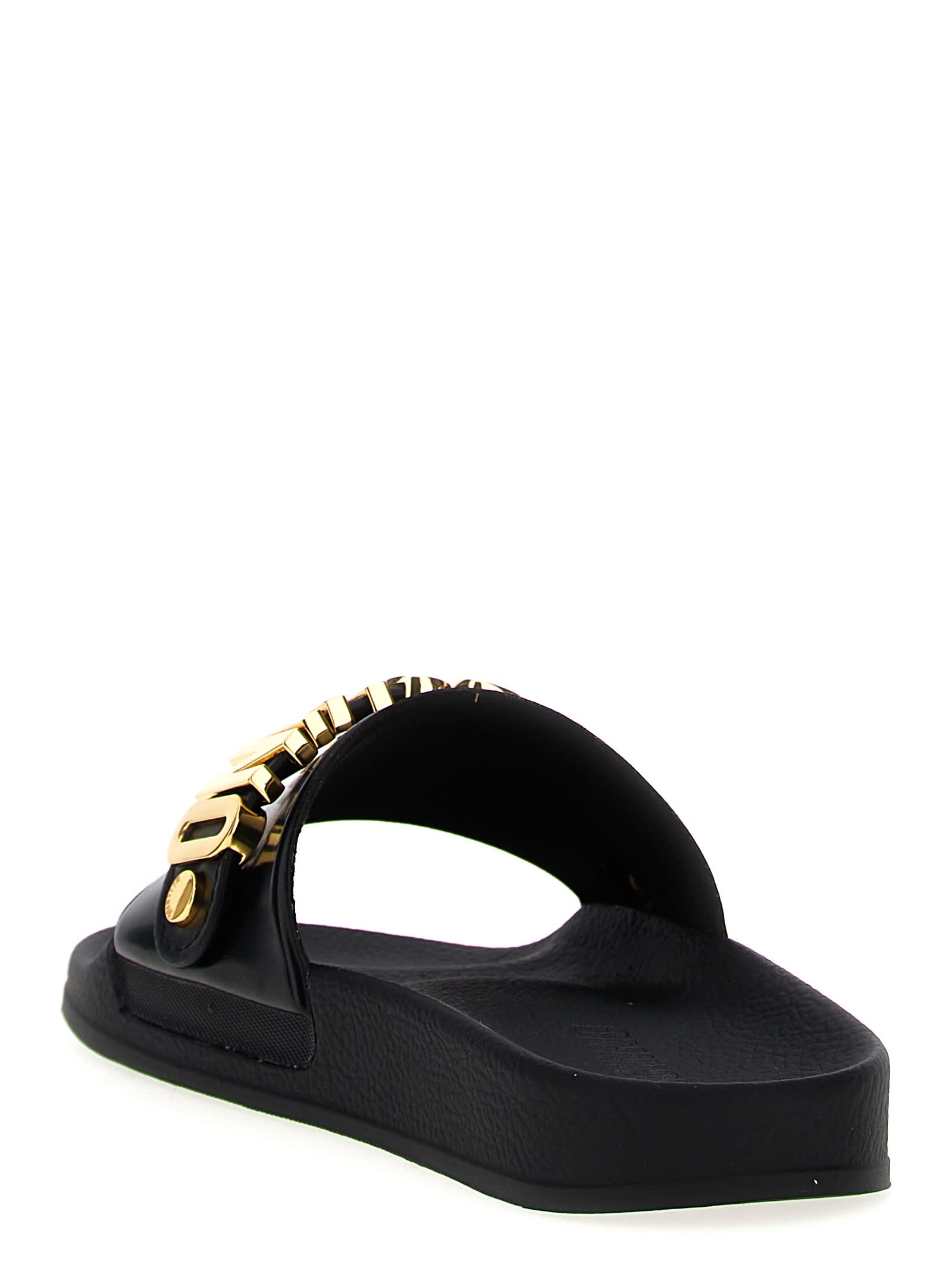 Shop Moschino Lettering Slides In Black