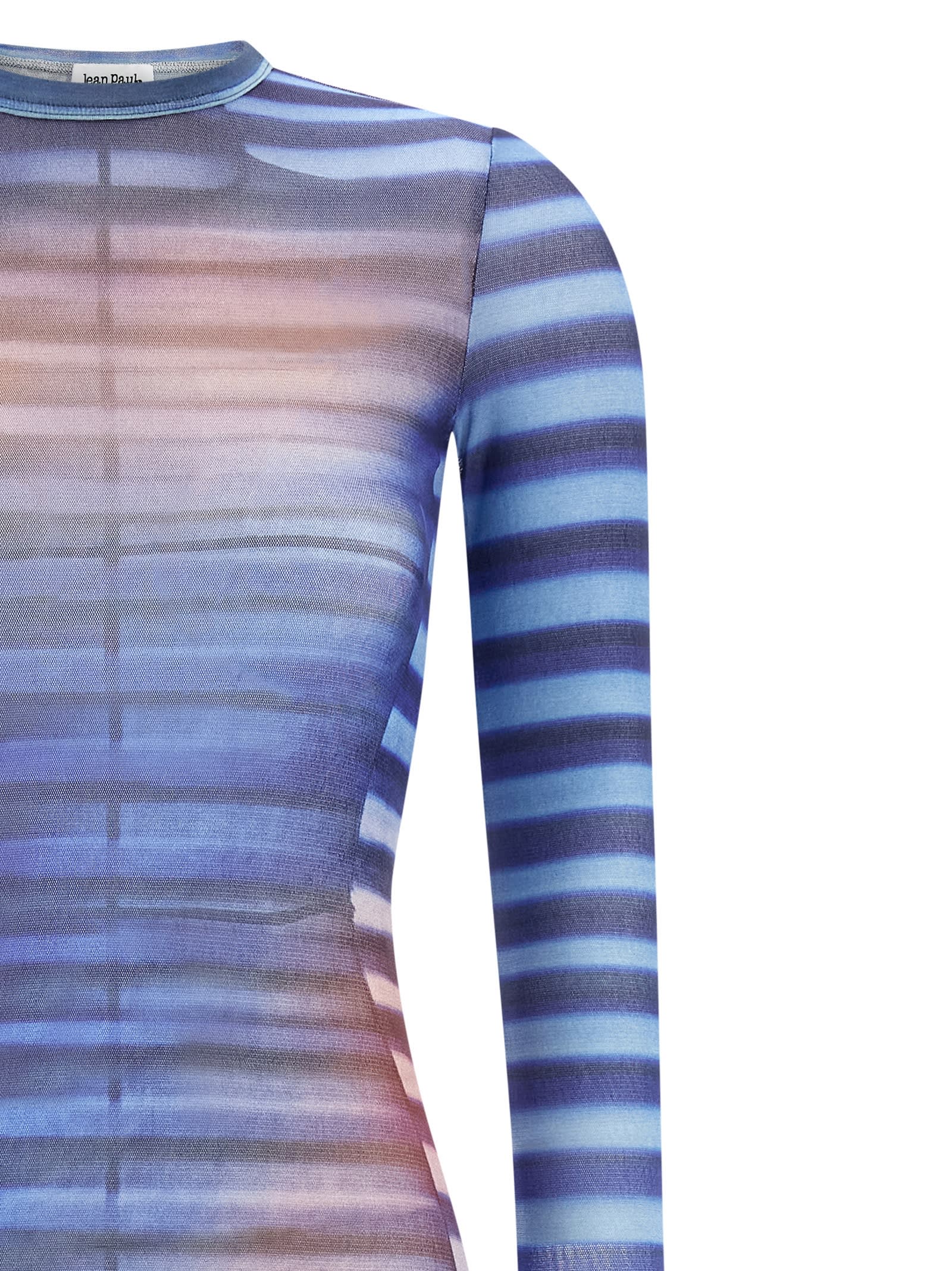 Jean Paul Gaultier Air Striped Tulle Maxi Dress In Blue