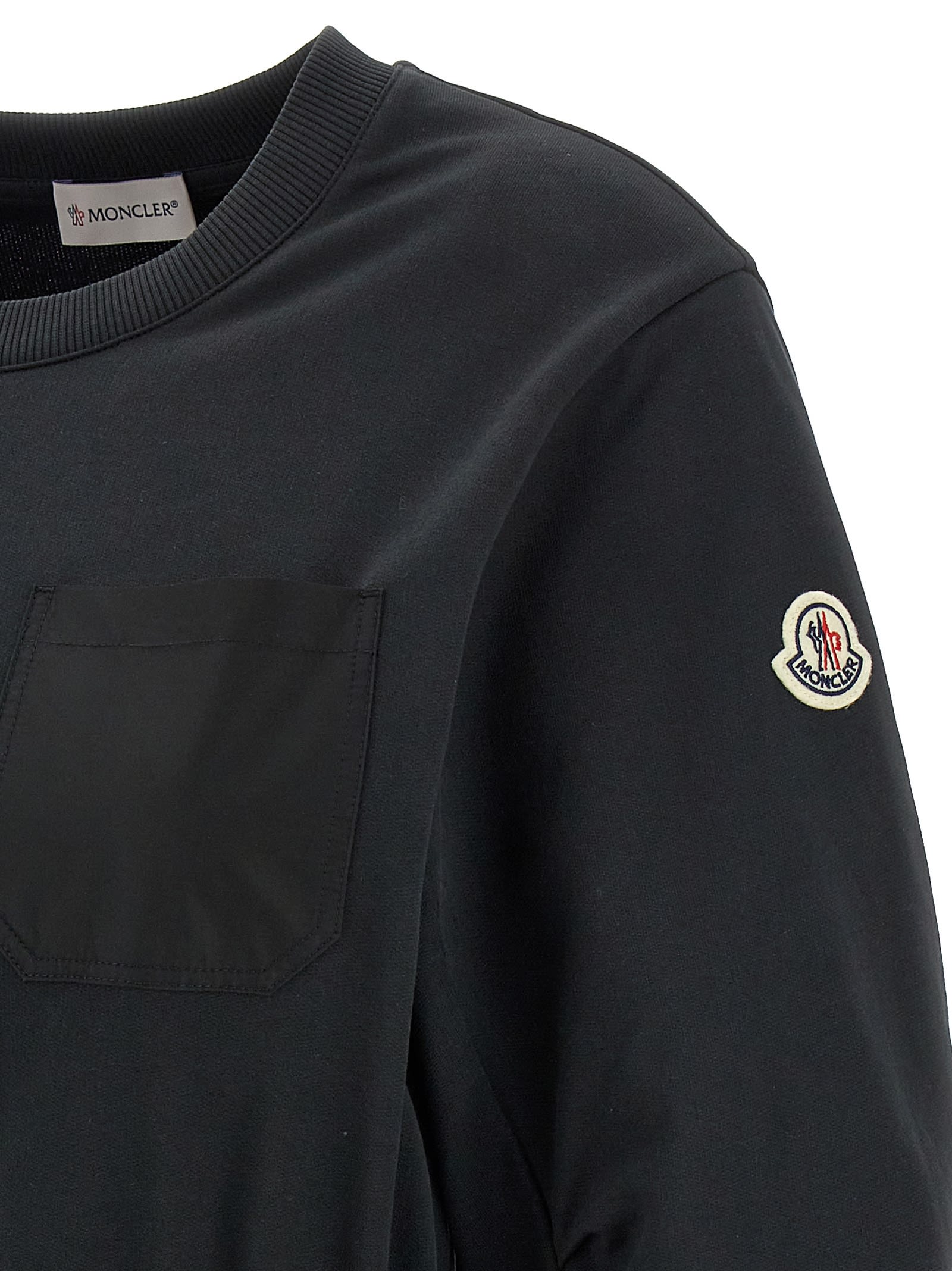 Moncler Black Dress With Elastic Waist And Logo Patch On The Sleeve In Tech Fabric Woman