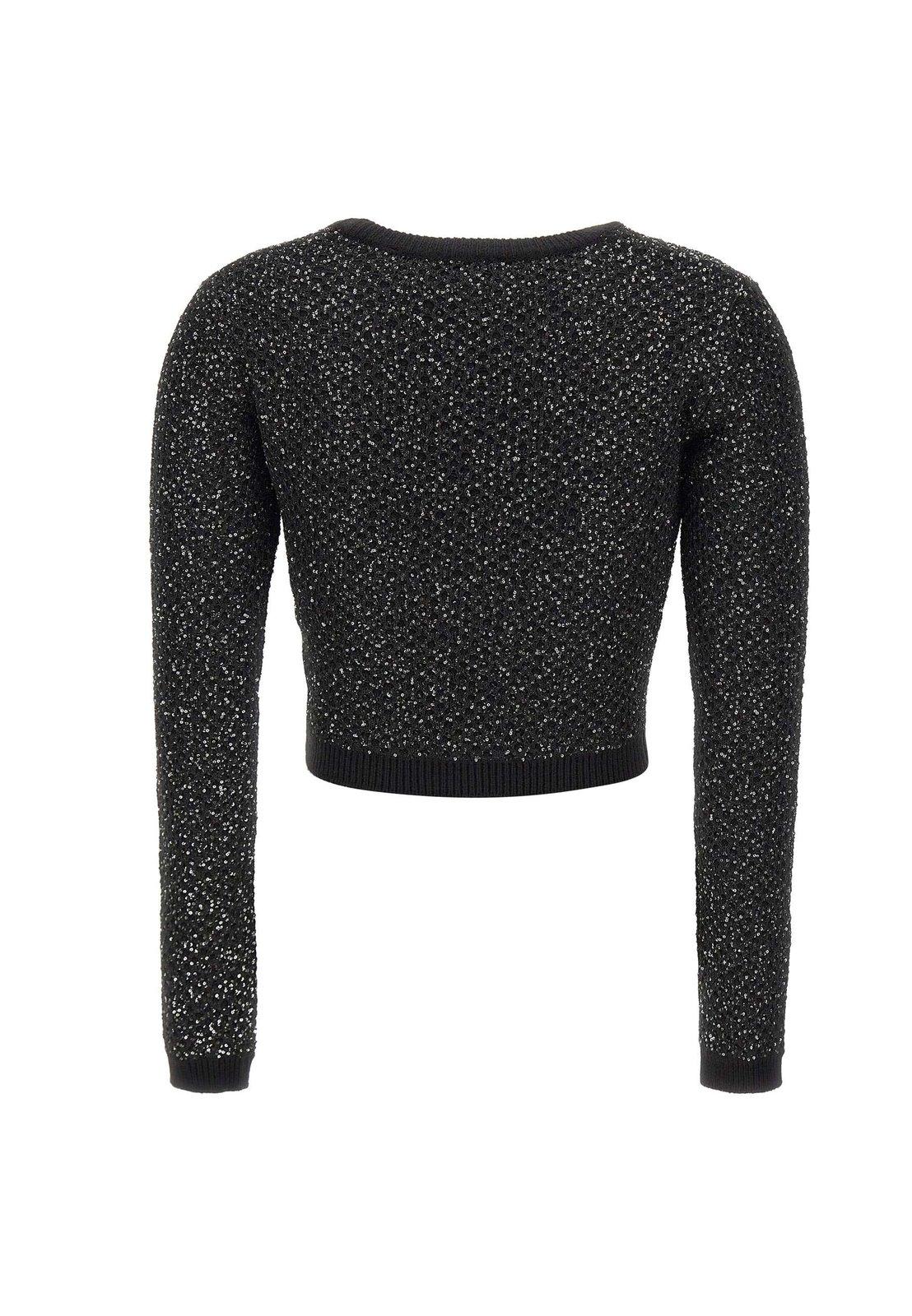 Shop Elisabetta Franchi Sequin Thread Cropped Top In Black