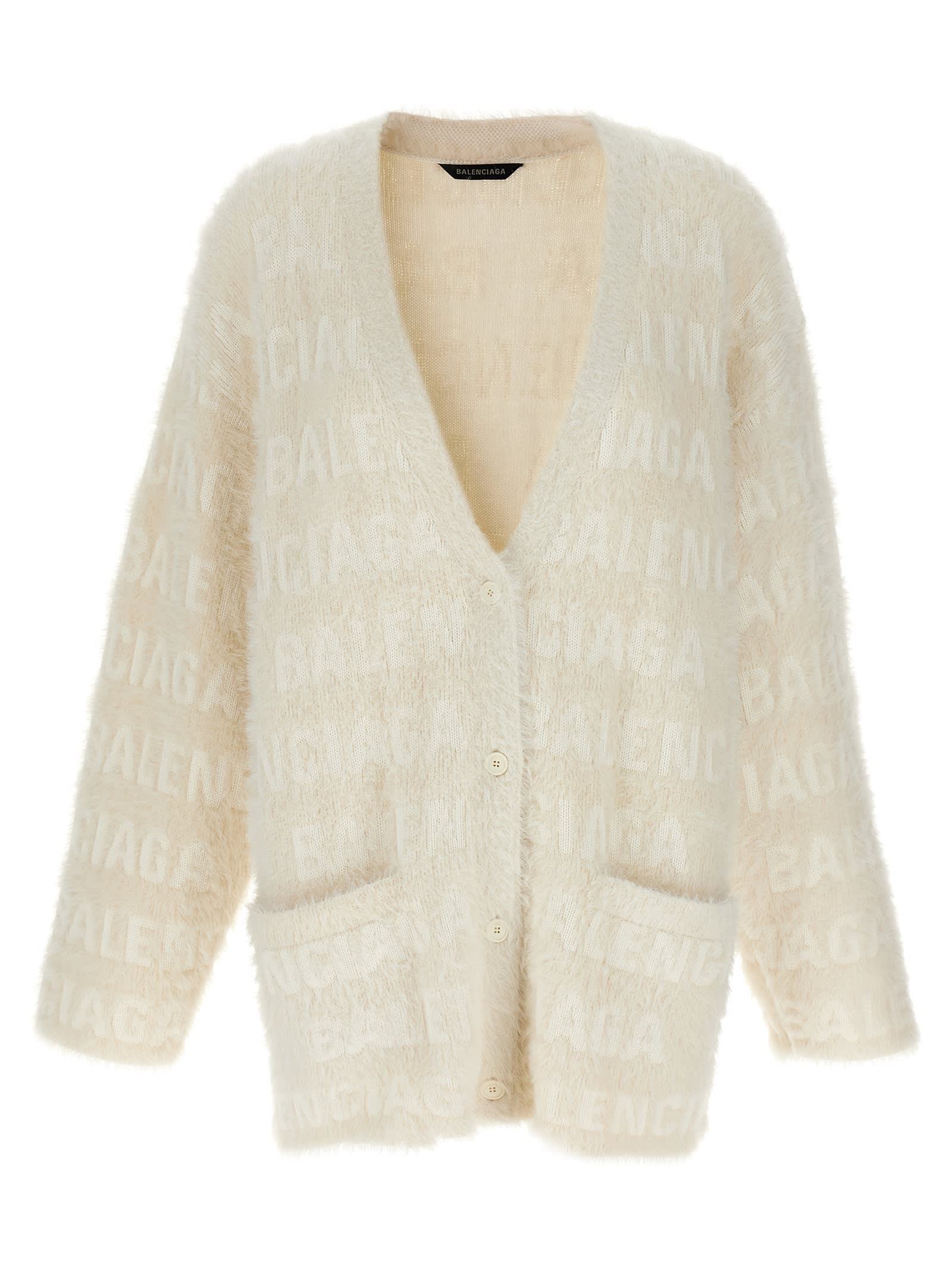 Shop Balenciaga Furry Cardigan In Beige