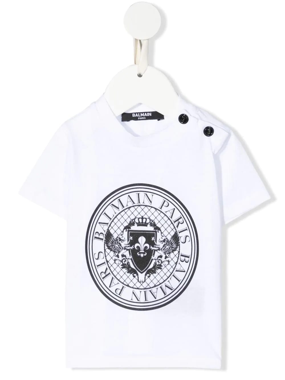 Baby White T-shirt With Buttons And Balmain Medallion Print
