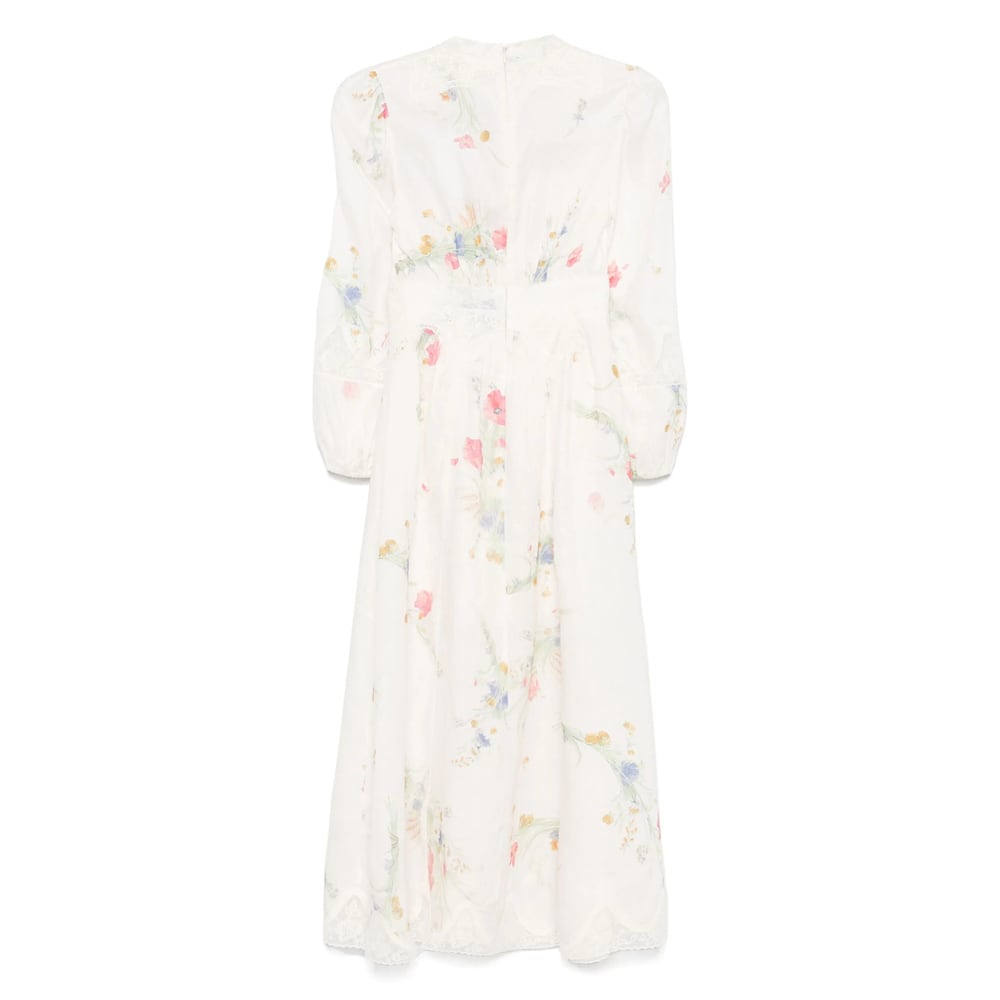 Zimmermann Lucky Linen Midi Dress In White