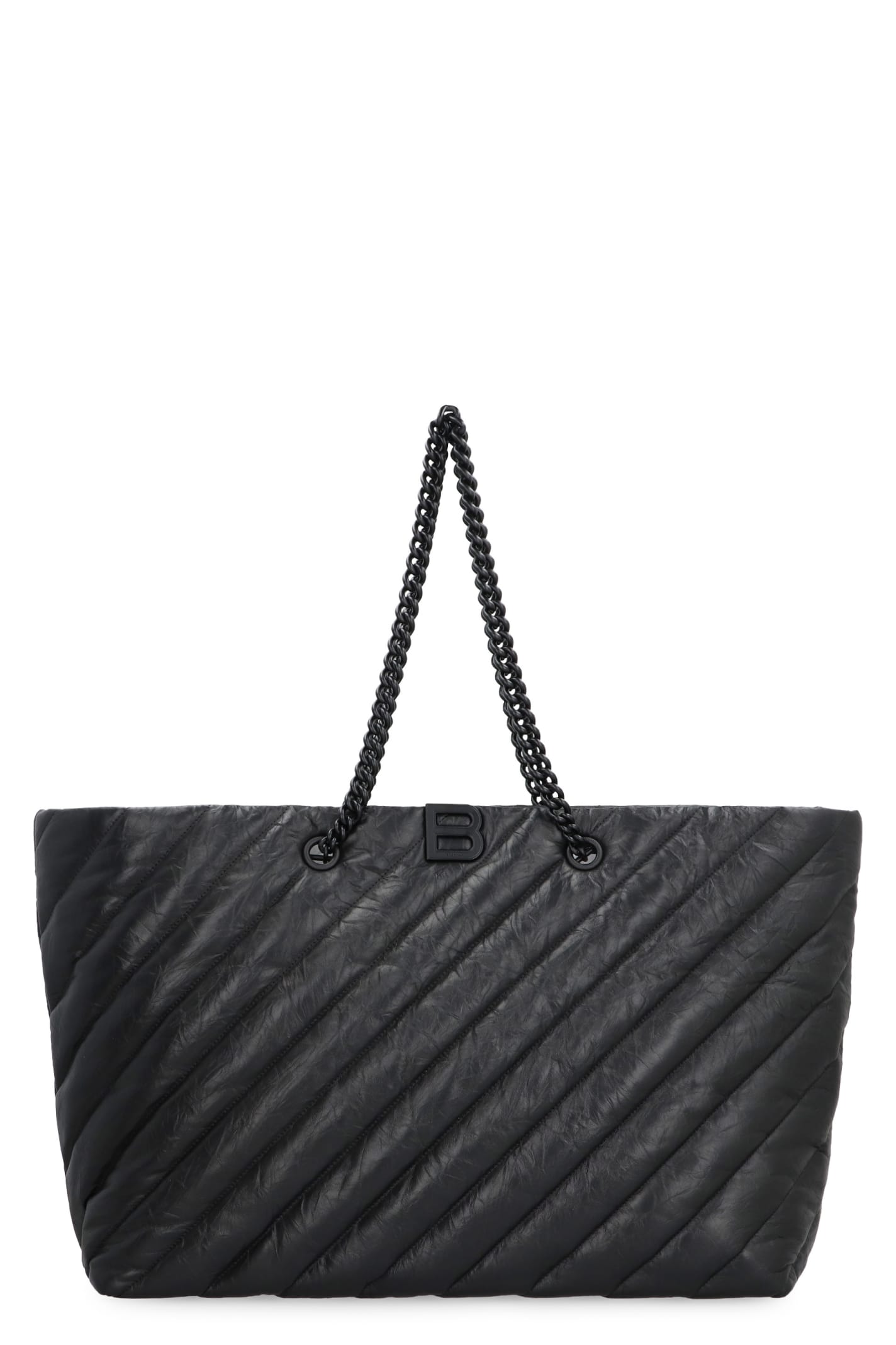 Shop Balenciaga Carry All Crush Leather Tote In Black
