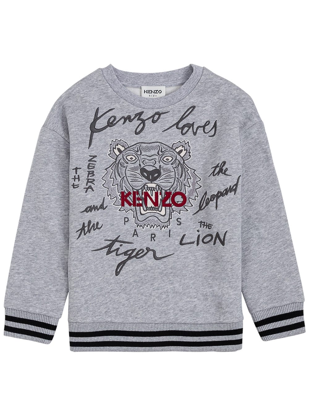 Kenzo Kids Grey Cotton Sweatshirt With Logo Print